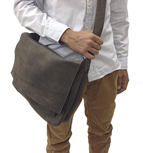 Genuine Gray Leather Messenger Bag for Men - 15 Inch Laptop & MacBook Shoulder Bag - Handmade Distressed Crossbody Briefcase - Perfect for Work, Travel & Business Meetings