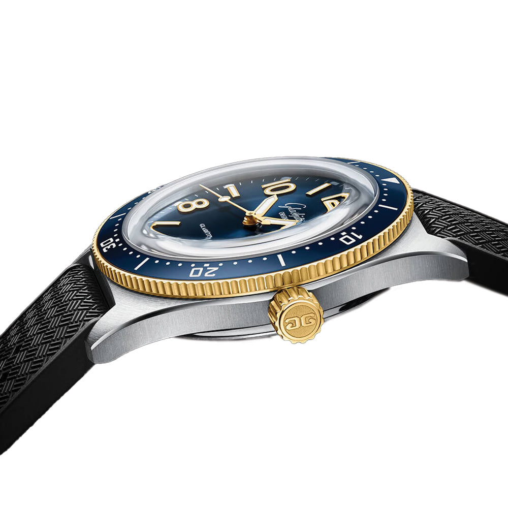 SeaQ Automatic Men's Watch 39.5mm - Yellow Gold Case with Blue Dial & Synthetic Fabric Strap - Luxury Dive Watch for Swimming, Sailing & Everyday Wear