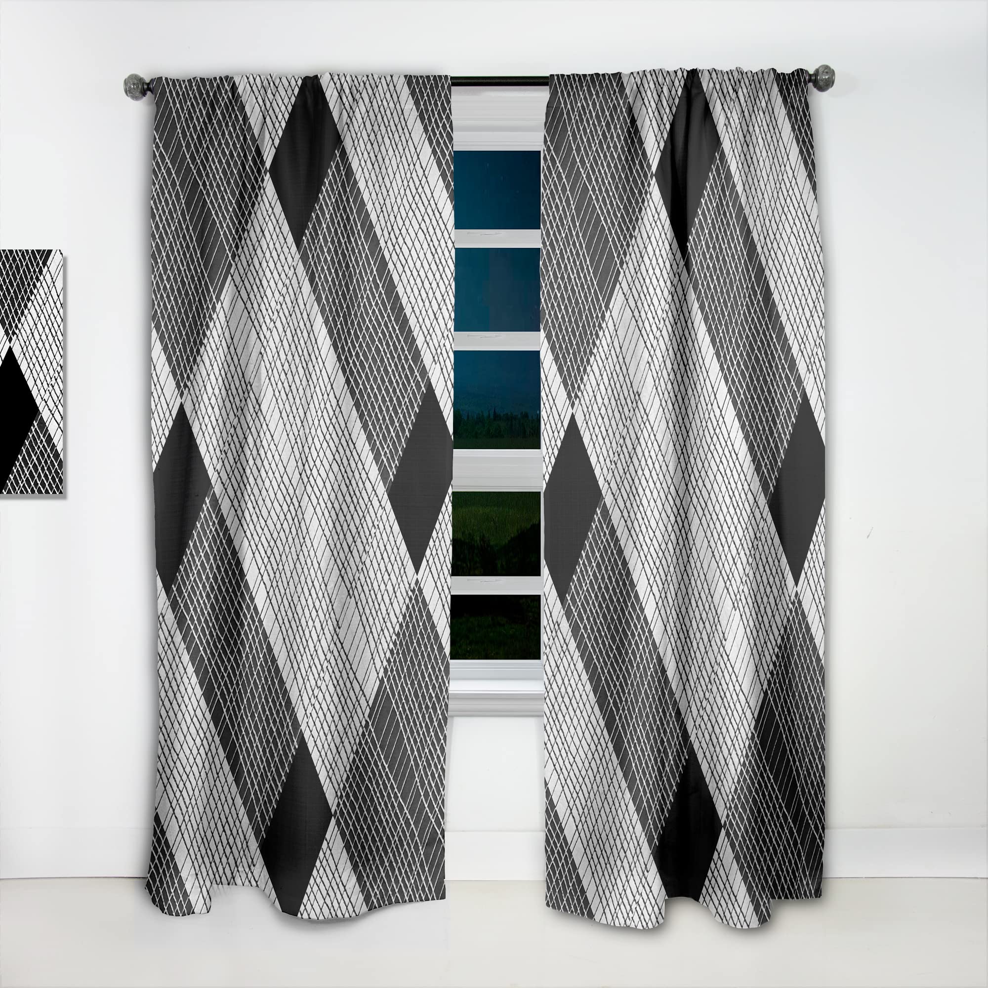 DesignQ Black and White Check Striped Thermal Insulated Curtains - Single Panel 52x108 - Perfect for Bedroom & Living Room Window Treatments