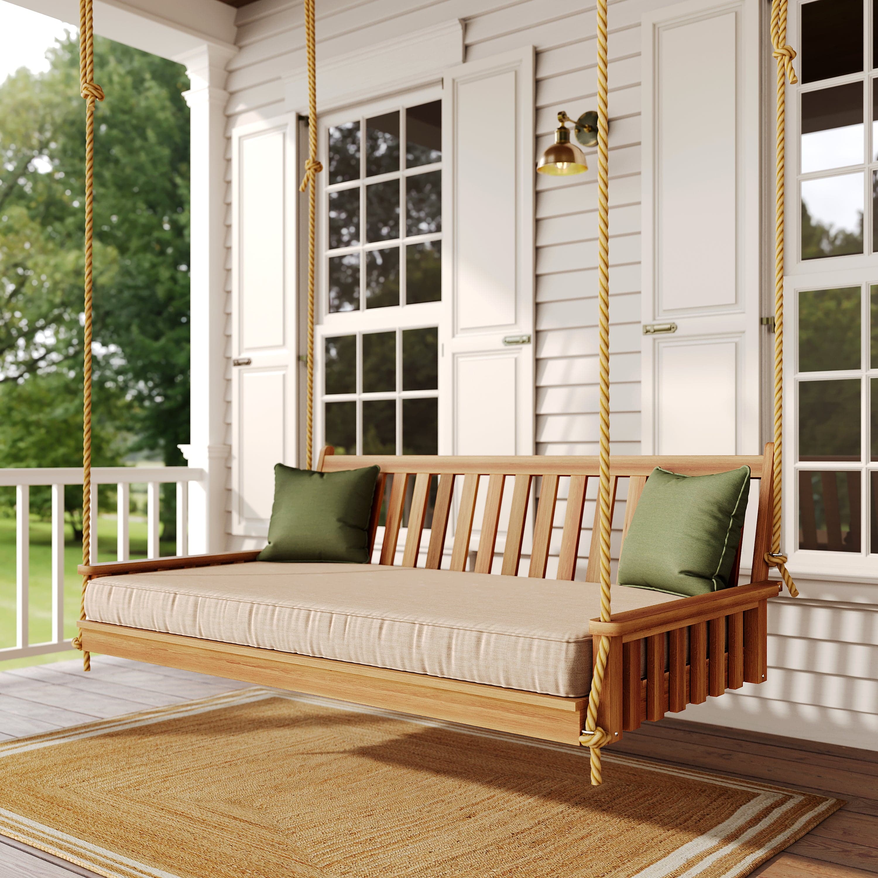 Keystone Amish Co. Twin Franklin Red Cedar Swing Bed with Mushroom Stain - Outdoor Porch Swing Bed for Patio, Garden, and Backyard Relaxation