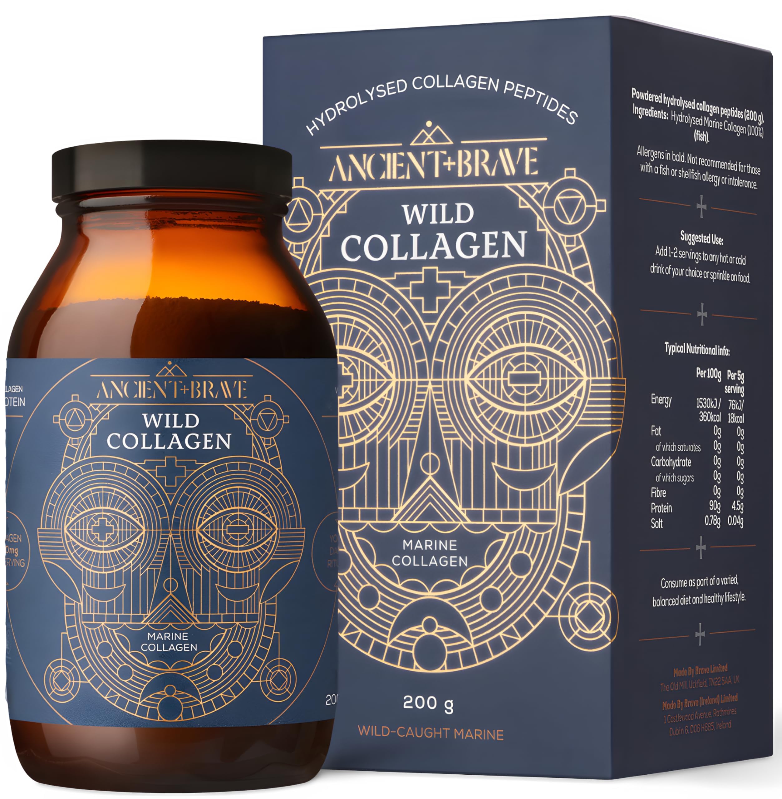 Ancient + Brave Wild Collagen Powder 200g - Pure Hydrolyzed Marine Collagen Peptides Supplement for Women - High Protein, Fasting Friendly, Halal & Kosher Certified - Supports Skin, Hair & Joint Health - Perfect for Smoothies, Coffee & Baking Recipes