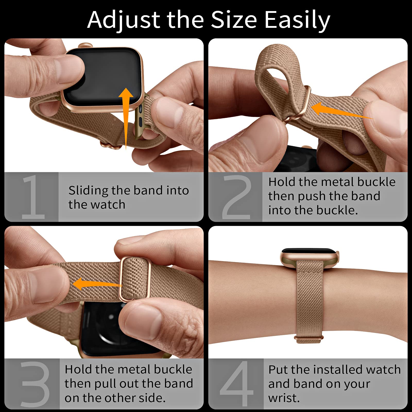 SICCIDEN Slim Stretchy Nylon Watch Band for Apple Watch Ultra 2/1, SE & Series 10/9/8/7/6/5/4/3/2/1 - 42mm/44mm/45mm/46mm/49mm - Light Brown & Rose Gold - Comfortable Elastic Strap for Women - Perfect for Workouts, Running & Everyday Wear