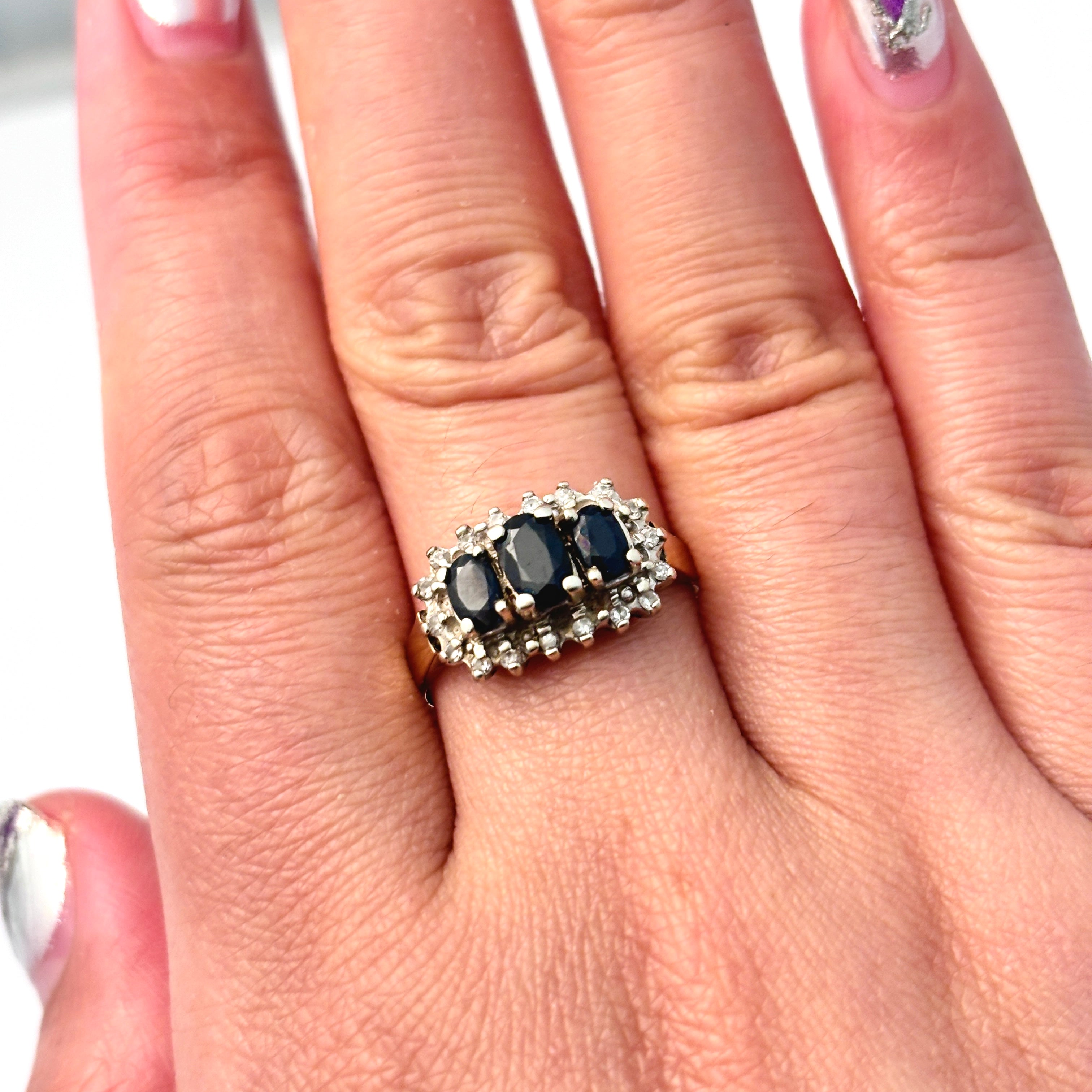10K Yellow Gold Sapphire and Diamond Ring - 1.30ctw Sapphire & 0.162ctw Diamond - Size 9 - Elegant Jewelry for Women, Perfect for Engagement, Wedding, Anniversary & Special Occasions