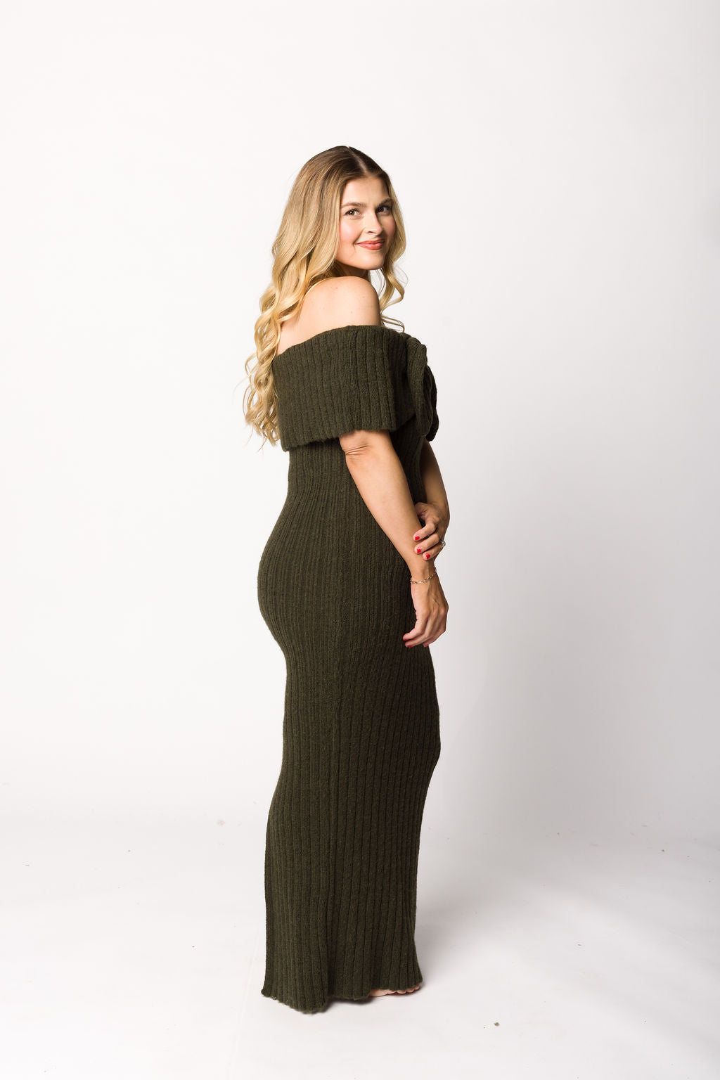 Aston Bow Front Maxi Sweater Dress in Dark Green - Bump Friendly Maternity Dress for Pregnancy, Nursing & Postpartum | Cozy Winter Outfit for Women