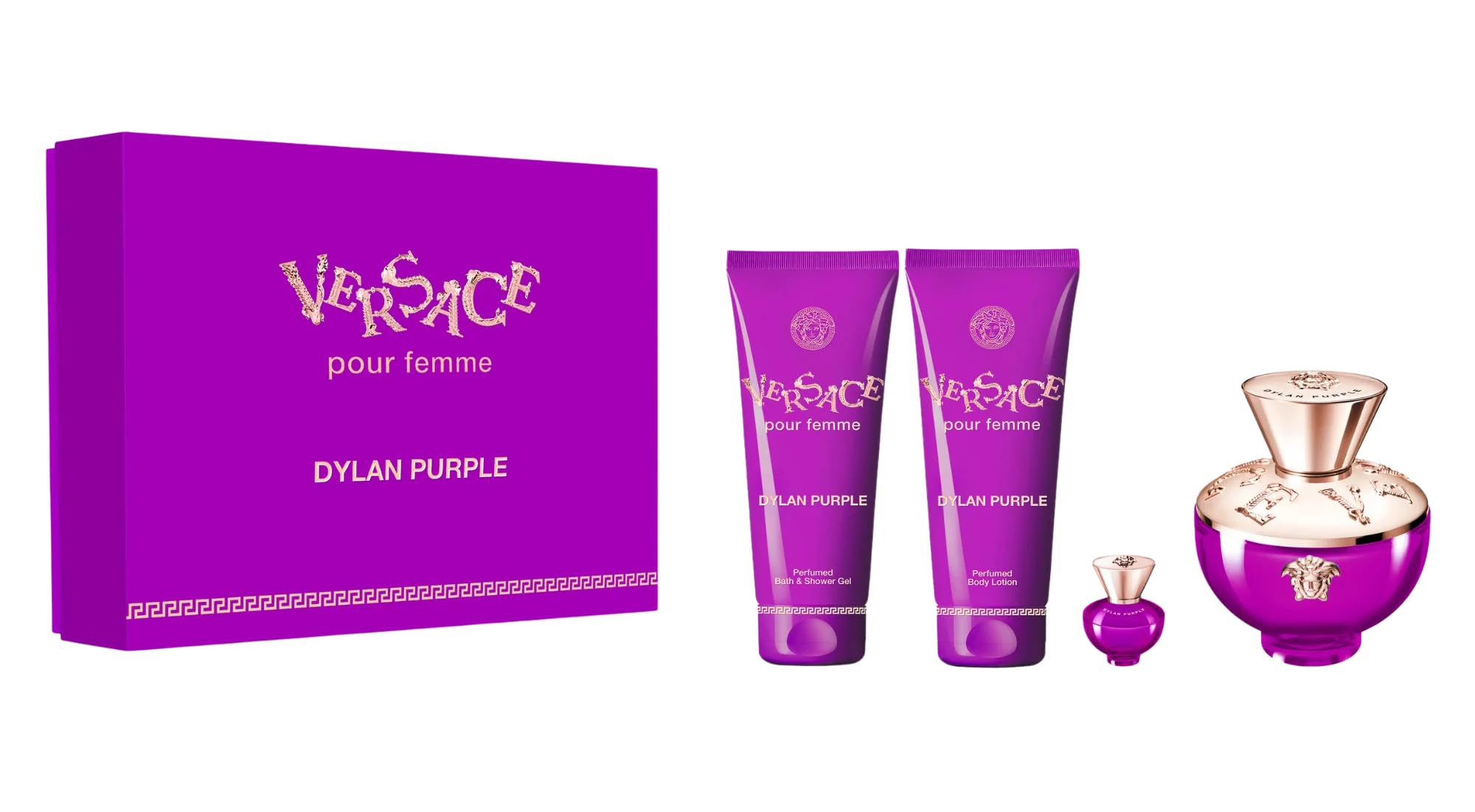 Versace Dylan Purple 4 Piece Eau De Parfum Gift Set for Women - Luxury Perfume Collection, Floral Fragrance, Perfect for Gifts, Date Nights & Special Occasions