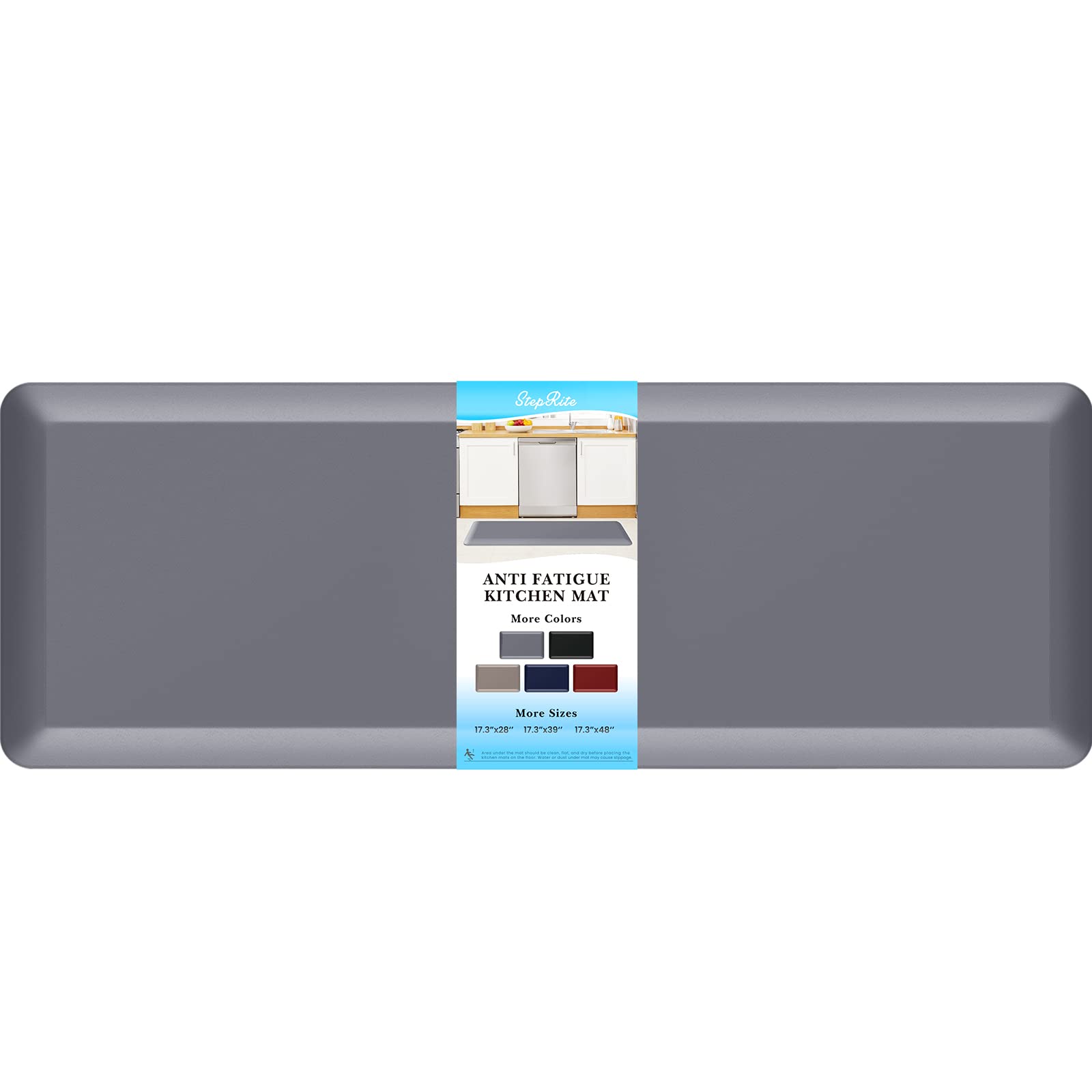 StepRite 4/5 Inch Thick Anti-Fatigue Kitchen Mat - Non-Slip, Waterproof & Stain Resistant Floor Rug for Standing Comfort - Perfect for Kitchen, Office, Workshop (Grey, 17''x47'') - Ideal for Cooking, Dishwashing & Long Work Hours