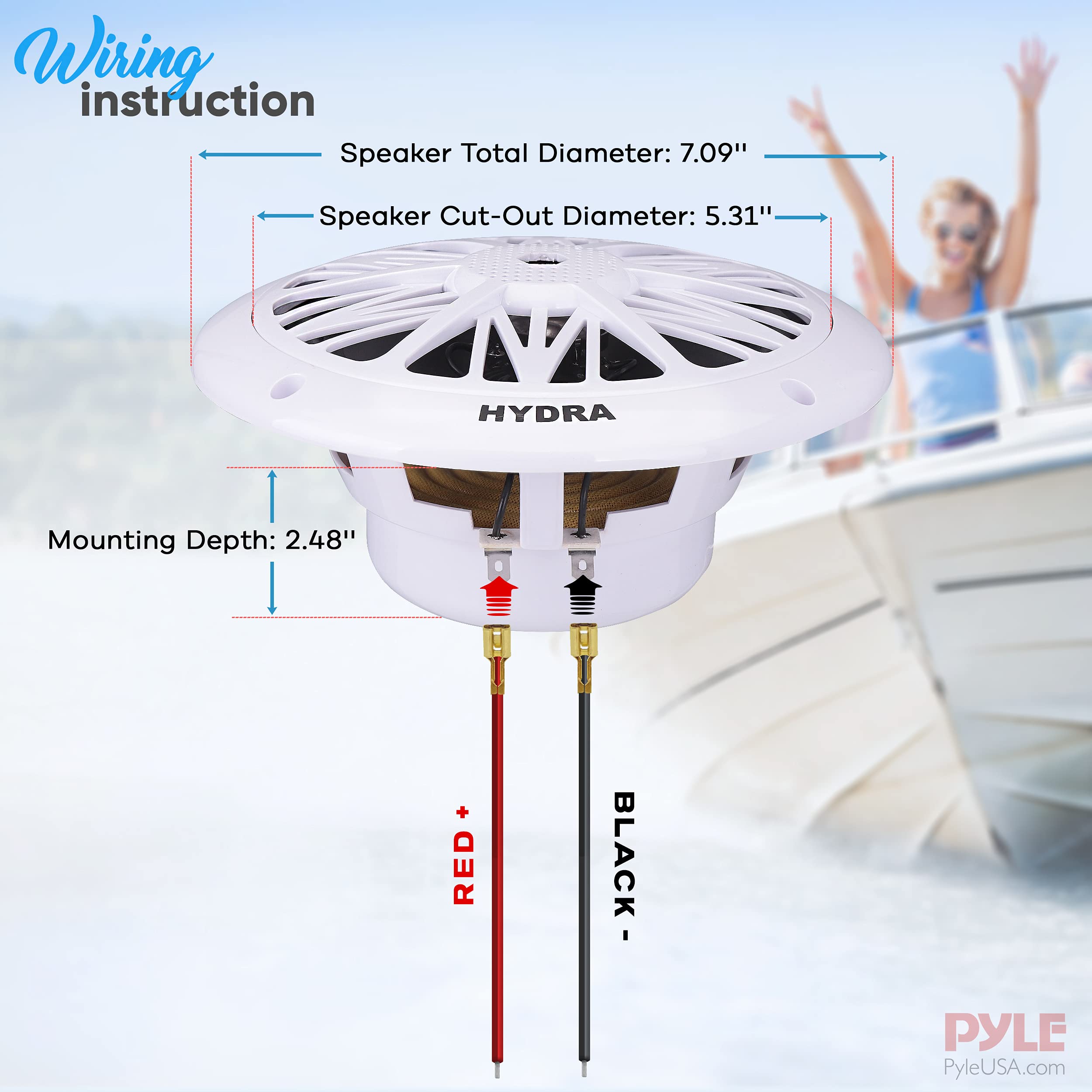 Pyle Marine Bluetooth Stereo Radio - 12V Single DIN Boat Stereo Receiver with Waterproof Cover & 6.5