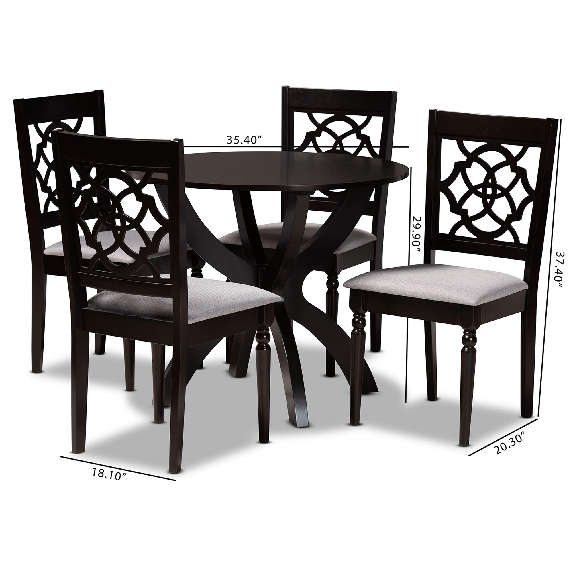 Baxton Studio Modern 5-Piece Dining Set - Grey & Dark Brown Wood Table with 4 Upholstered Chairs | Perfect for Small Spaces, Breakfast Nooks & Apartment Dining Rooms
