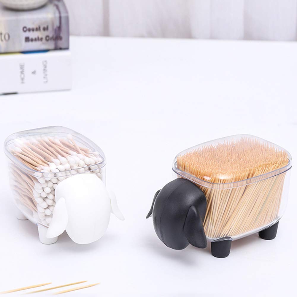 Premium Cotton Swab Holder Dispenser - White Vanity Storage Canister with Sheep Design | Perfect for Bathroom, Makeup Table & Travel Organizer