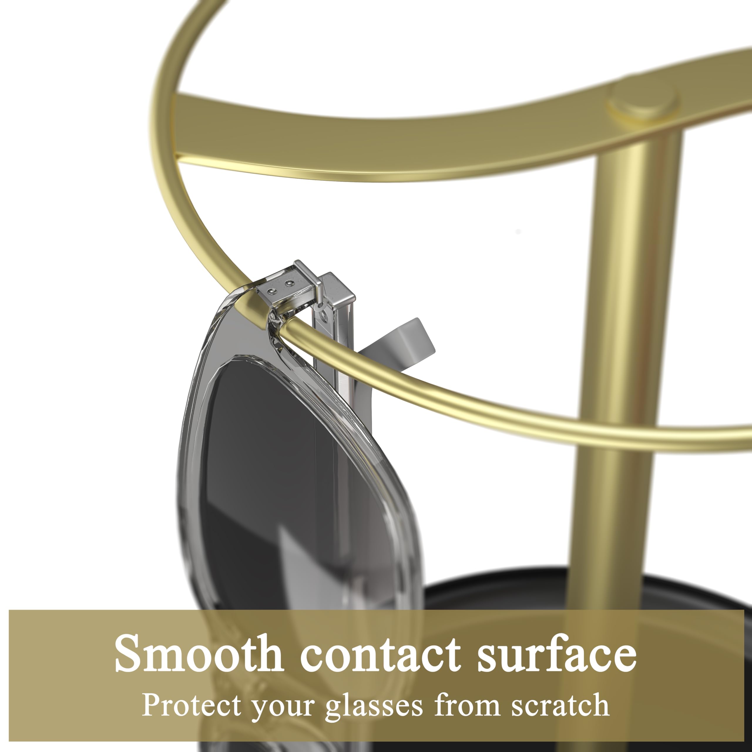 Premium Gold Sunglass Holder & Organizer - Sturdy Eyeglass Display Stand with Storage Tray for Multiple Sunglasses & Glasses | Perfect for Home, Office, Retail Store Display and Travel Organization