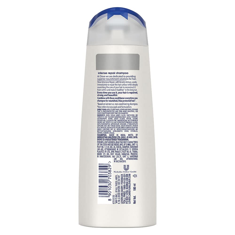 Dove Intense Repair Shampoo for Damaged Hair - Enriched with Fiber Actives to Repair, Smooth & Strengthen Hair - 180 ml Bottle - Perfect for Daily Hair Care & Damaged Hair Treatment