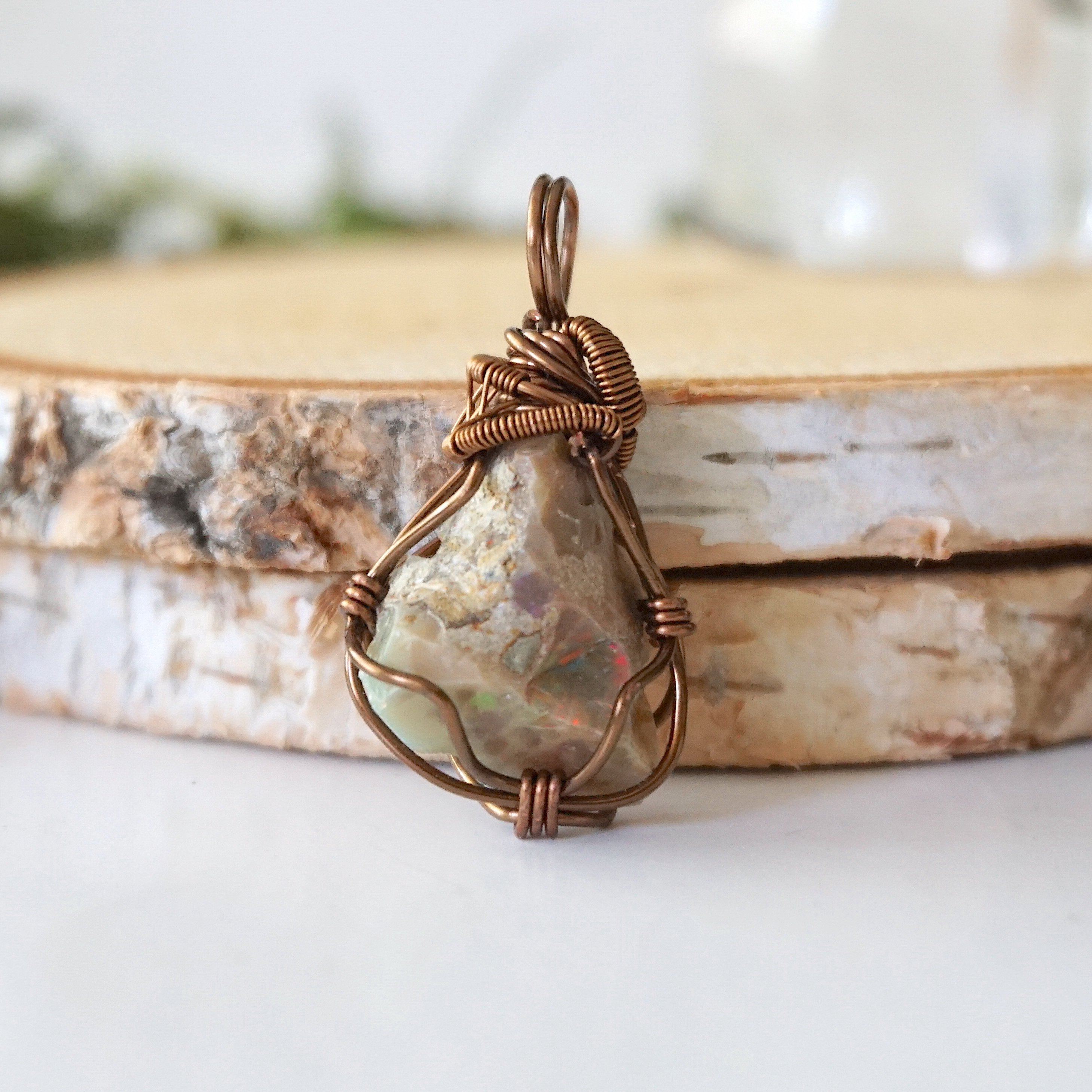 Antique Bronze Fire Opal Pendant Necklace for Women - Elegant Handmade Jewelry Gift for Birthday, Anniversary & Special Occasions