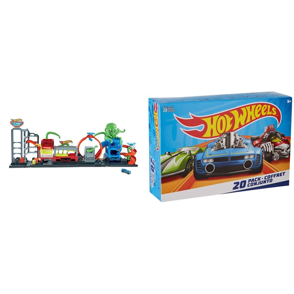 Hot Wheels City Ultimate Octo Car Wash Playset with No-Spill Water Tanks, 1 Color-Changing Reveal Car & 20-Piece Vehicle Pack - Perfect for Kids' Pretend Play & Car Wash Role-Playing Games (Styles May Vary)