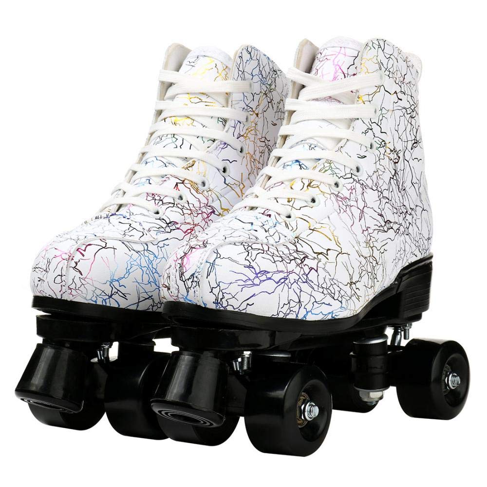 MilkyWay Unisex High-Top Roller Skates for Adults & Kids - 4-Wheel Double Row Design with Lightning Pattern - Perfect for Beginners, Indoor & Outdoor Skating, Rink Parties, and Fitness Fun