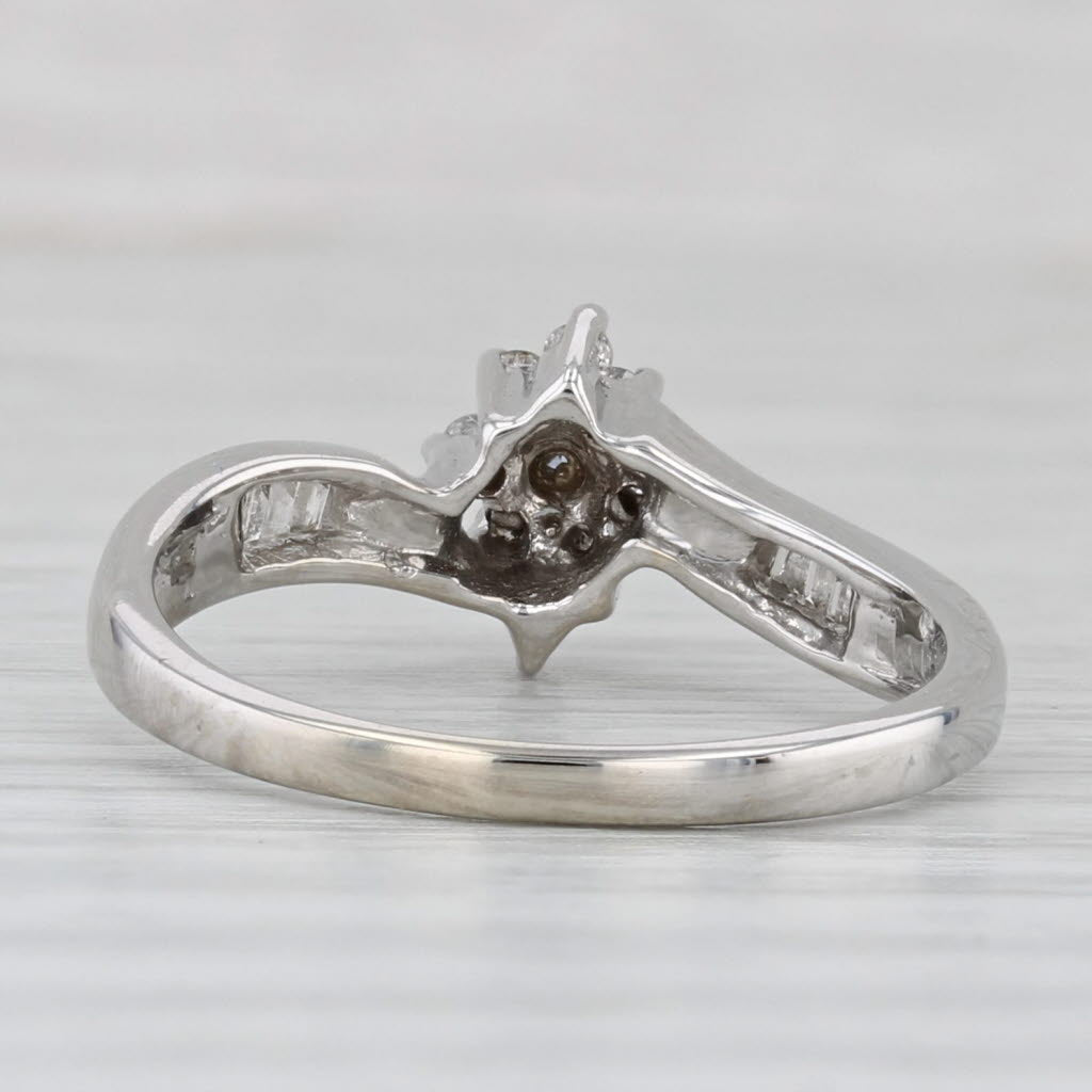 0.24ctw Diamond Cluster Bypass Engagement Ring - 10k White Gold Size 7 - Elegant Wedding Proposal Jewelry for Her - Perfect Anniversary & Valentine's Day Gift