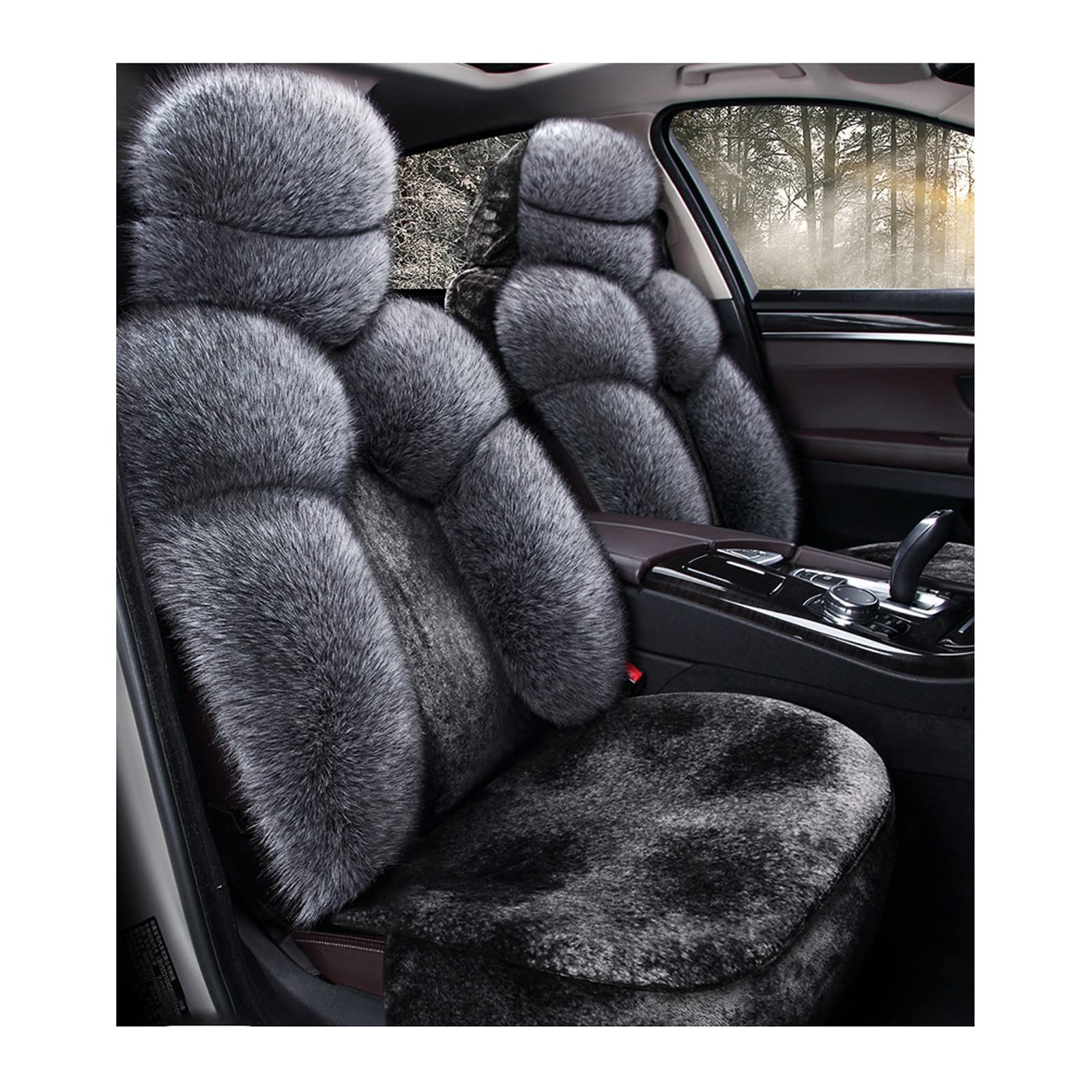 Premium Winter Car Seat Covers - Genuine Sheepskin Luxury Front & Back Seat Protectors for Cars, Trucks, SUVs & Vans (5-Piece Set, Gray) - Stay Warm & Comfortable in Cold Weather Driving