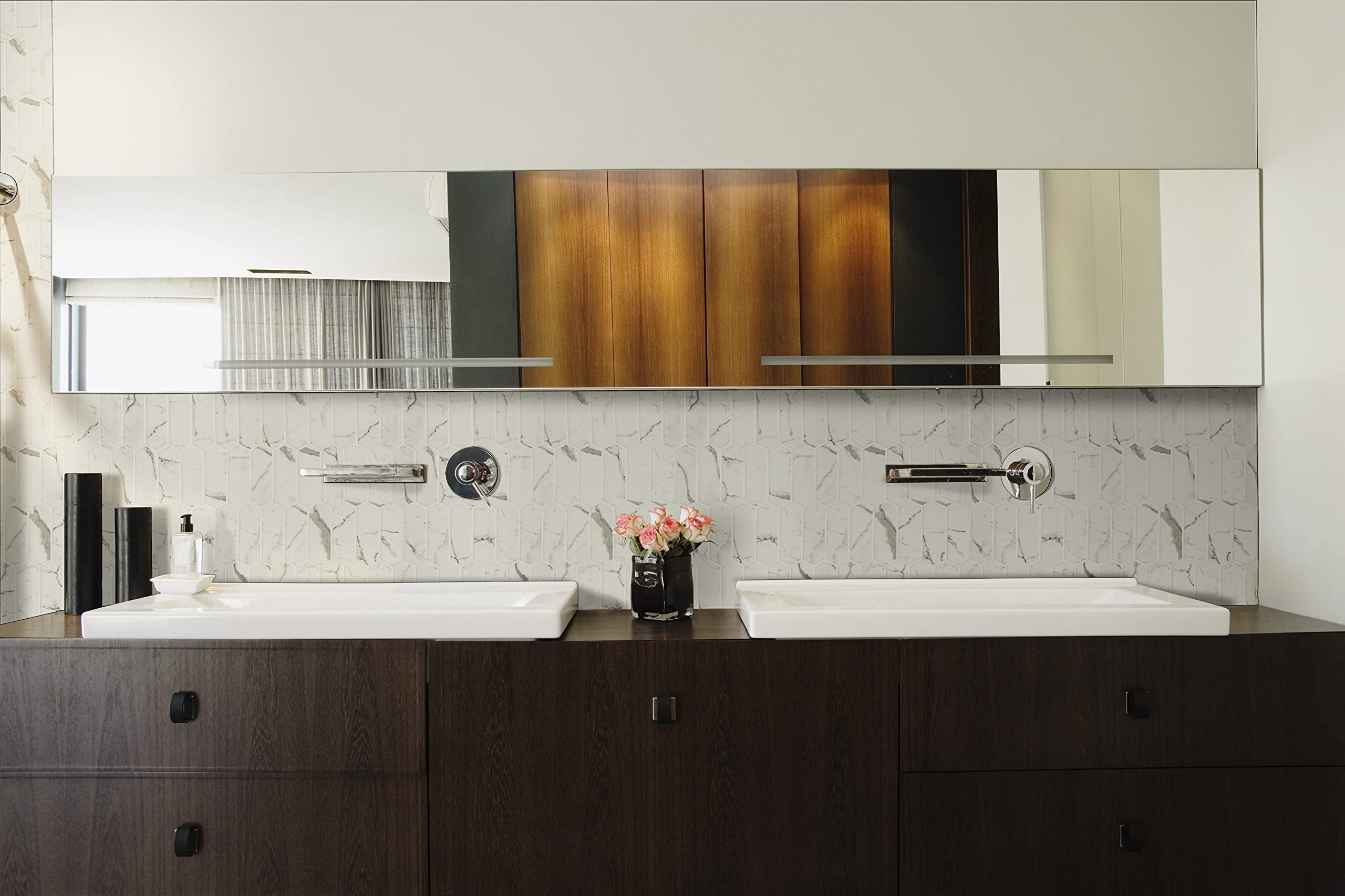 MSI Statuario Celano 14.13x9.84 Inch Glass Mosaic Tile - White Cool Finish for Kitchen Backsplash, Bathroom & Shower Walls - Premium Mesh-Mounted Picket Tiles for Modern Home Decor