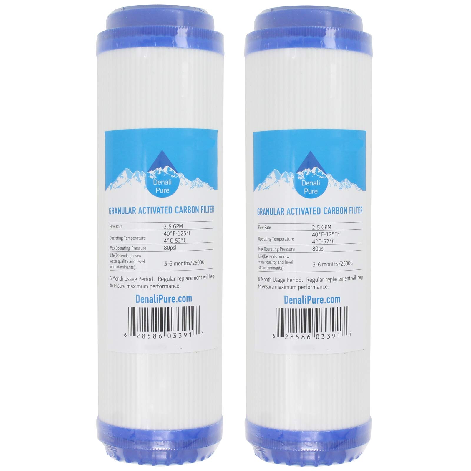 2-Pack Universal 10-Inch Granular Activated Carbon Water Filter Cartridge - Replacement for Water Filter Tree WFT-RO4 RO System - Denali Pure Brand - Perfect for Home & Office Reverse Osmosis Water Filtration