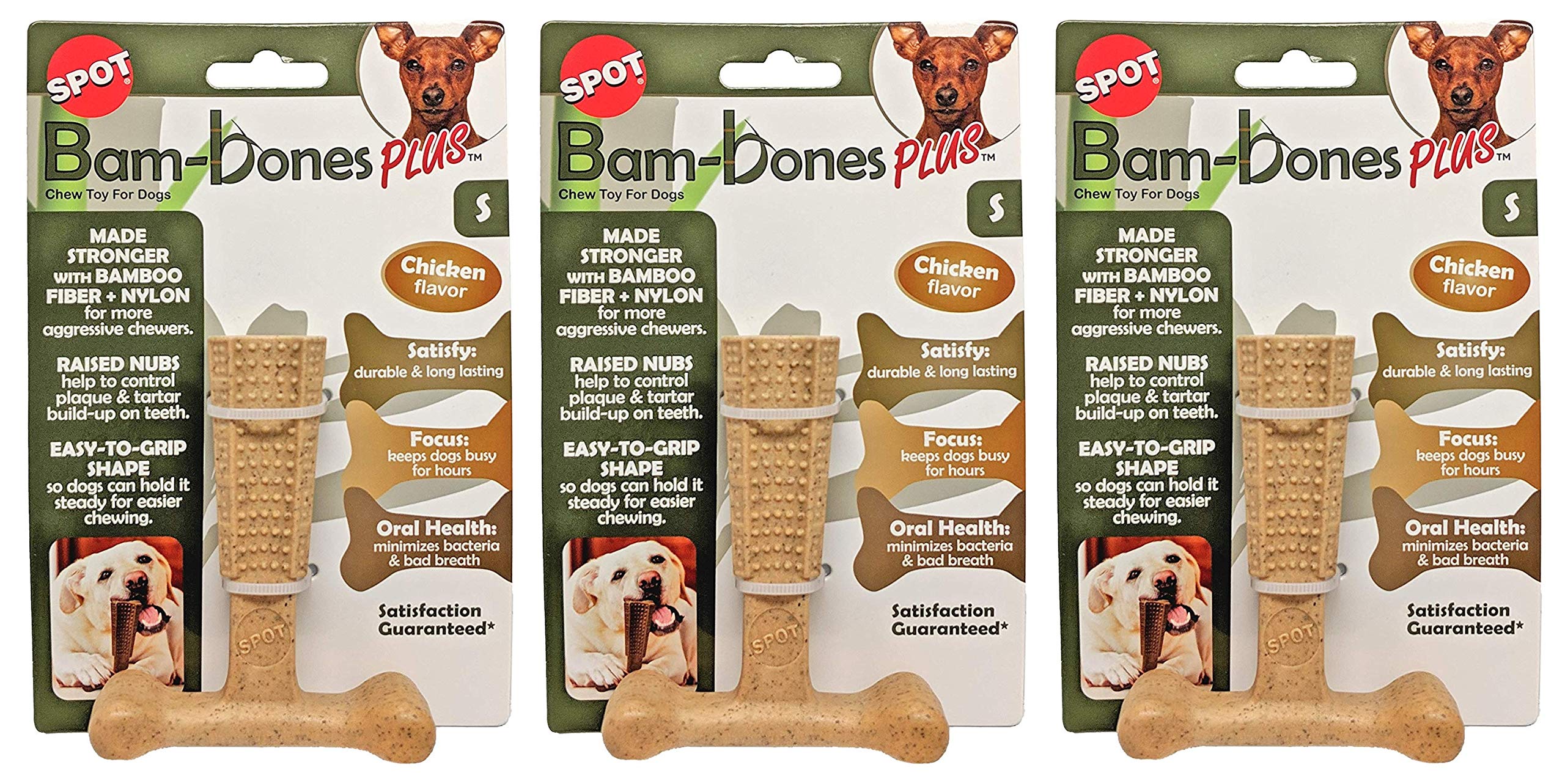 Ethical Pet 3 Pack Bam-Bones Plus - Durable Dog Chew Toys for Small Dogs, Chicken Flavor - Long-Lasting Dental Treats for Puppies & Adult Dogs - Perfect for Teething, Boredom Relief & Anxiety