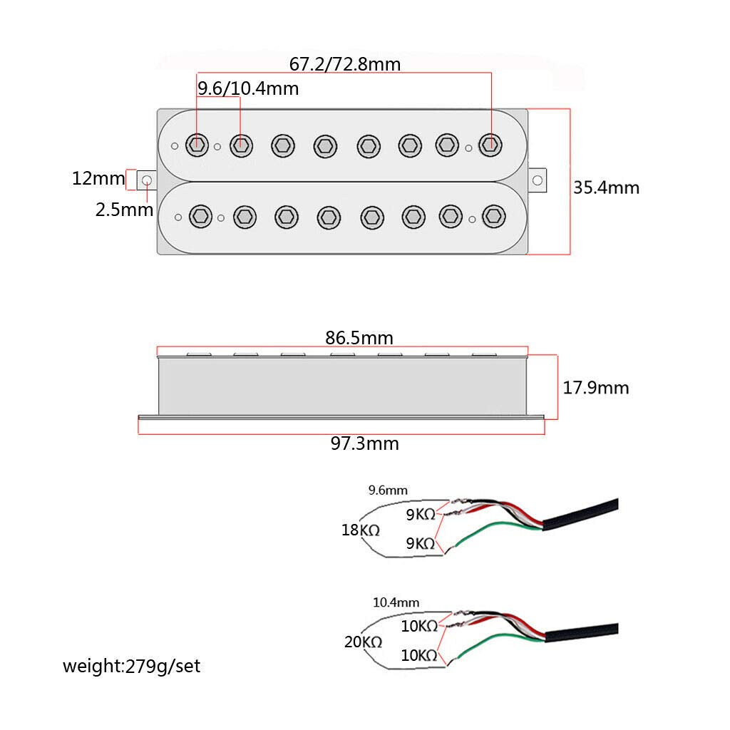 Alnico V 8-String Guitar Pickup Set - Neck & Bridge Position (18K/20K) for Heavy Metal & Rock Music Performance