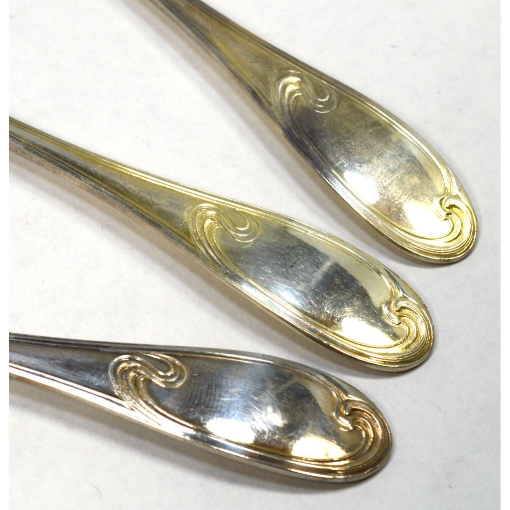 Vintage ERCUIS Silver Plated Flatware Set - 3 Oval Teapoons & Fruit Spoons with Wave Pattern - Perfect for Afternoon Tea, Dessert Serving & Antique Collection