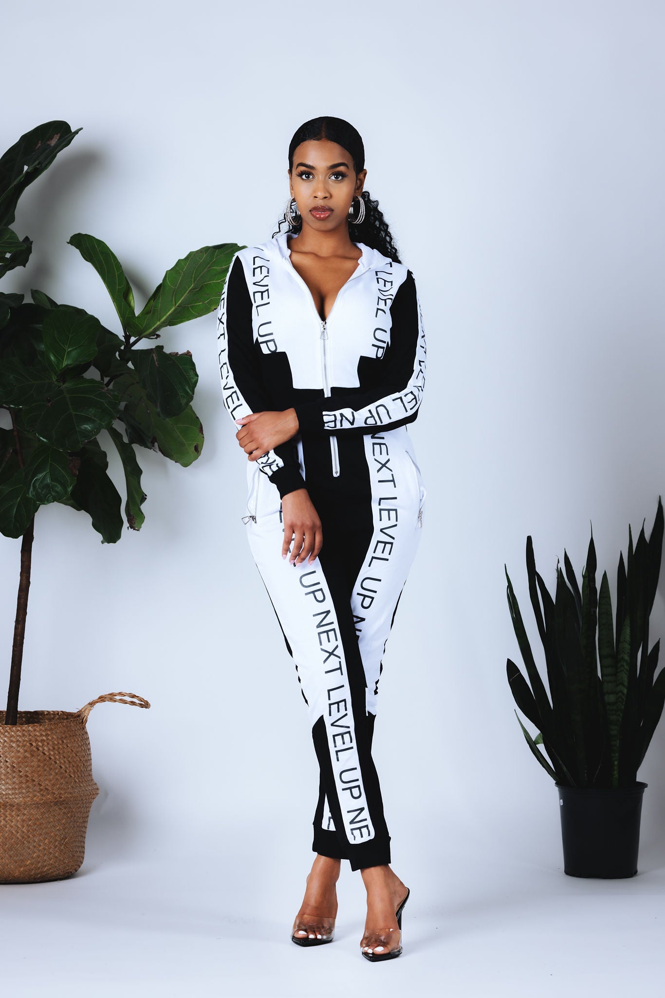 Next Level Up Jumpsuit for Women - Black & White Stylish Romper | Perfect for Casual Outings, Parties & Streetwear Fashion