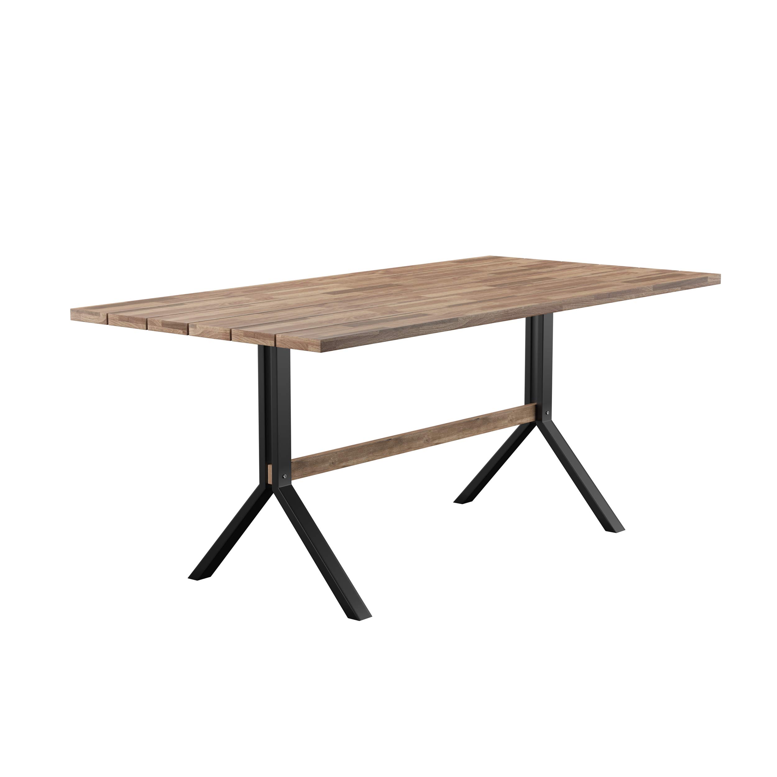 Slatted Outdoor Dining Table by Furniture HotSpot - Natural & Black Finish - Perfect for Patio, Garden, and Backyard Dining