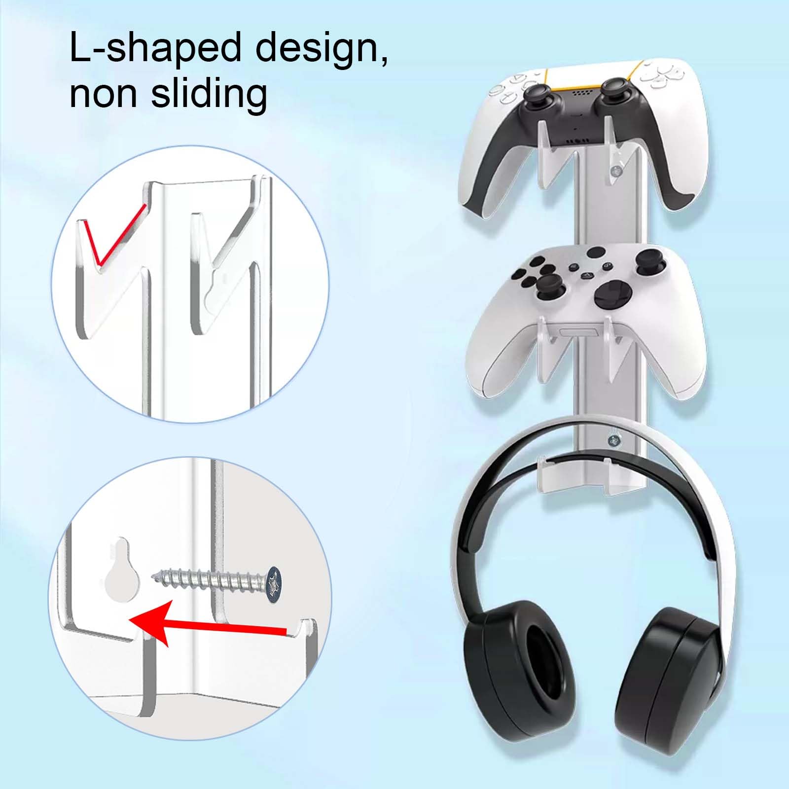 Universal 3-Layer Acrylic Headphone Stand Holder - Wall Mount Gaming Headset Display Organizer with Screws for All Headphones | Perfect for Gaming Setup, Office & Home Organization