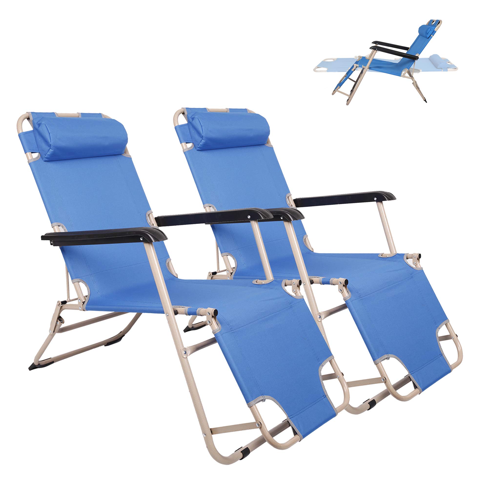 Set of 2 Portable Folding Lounge Chairs - 2-in-1 Reclining Beach Cot for Yard, Garden, Pool & Outdoor Relaxation | Perfect for Camping, Patio Lounging & Beach Vacations