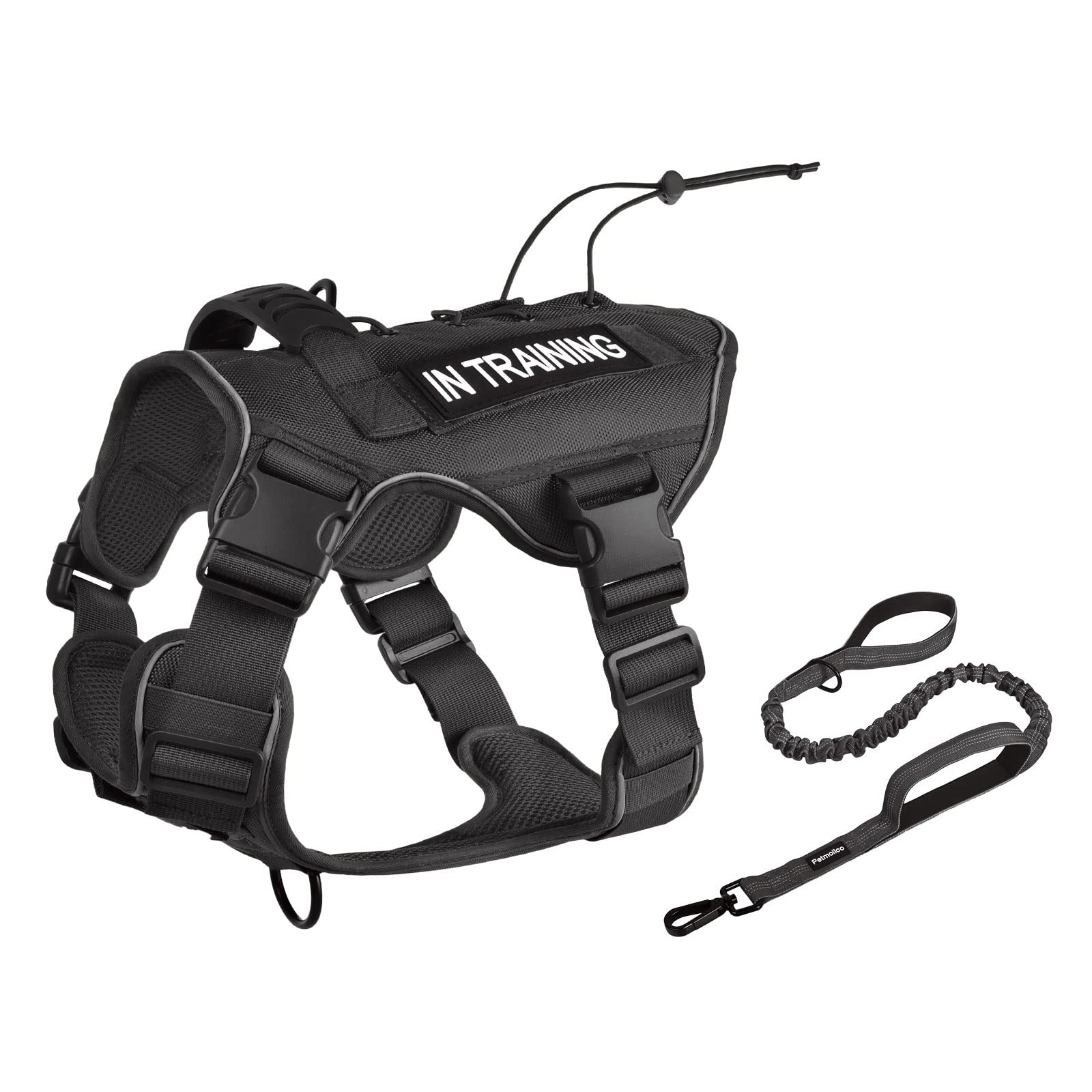 Tactical Dog Harness with Leash - No Pull Pet Harness for Large Dogs | Adjustable Hook & Loop Panels for Military Service & Training | Durable Black Harness for Hiking, Outdoor Adventures & Police K9 Work