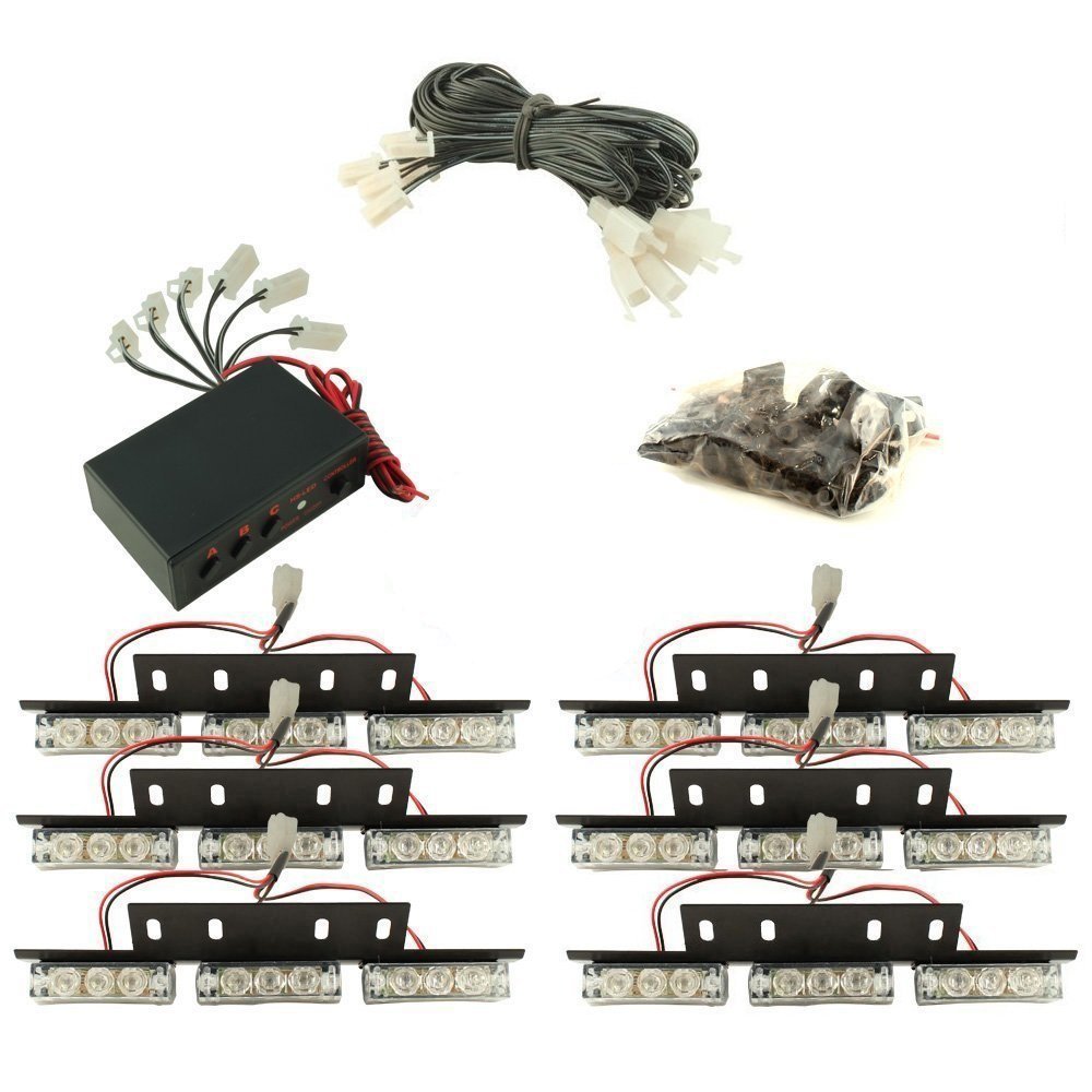 54 LED Emergency Strobe Lights - Green & White for Vehicle Grille & Deck - Road Safety Warning