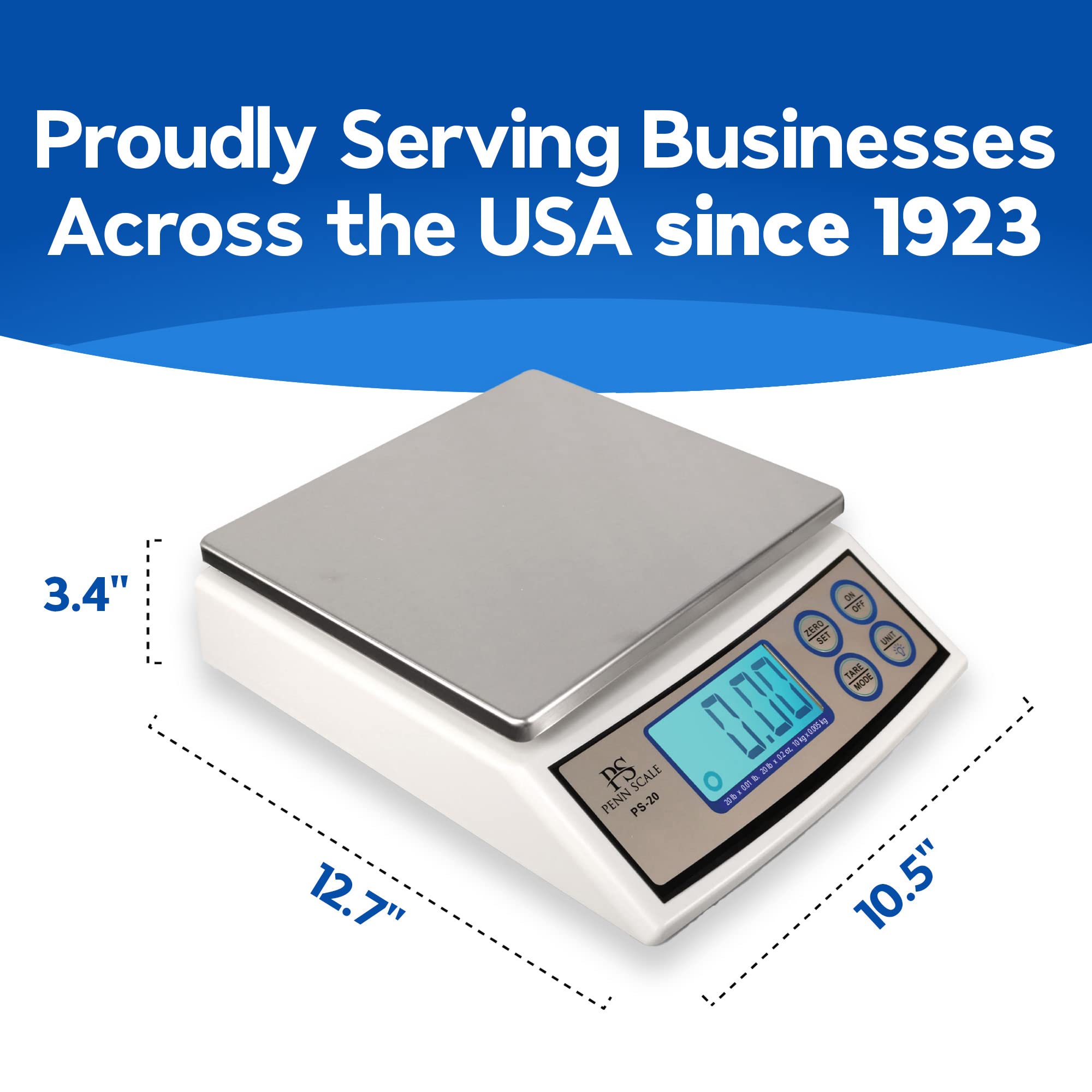 Penn PS-20 Digital Kitchen Scale - 20lb Precision Food Scale with 0.01lb Accuracy, Removable Stainless Steel Platform & LCD Display | Unit Conversion (lb/oz/kg) | AC/Battery Powered | Perfect for Baking, Meal Prep & Portion Control