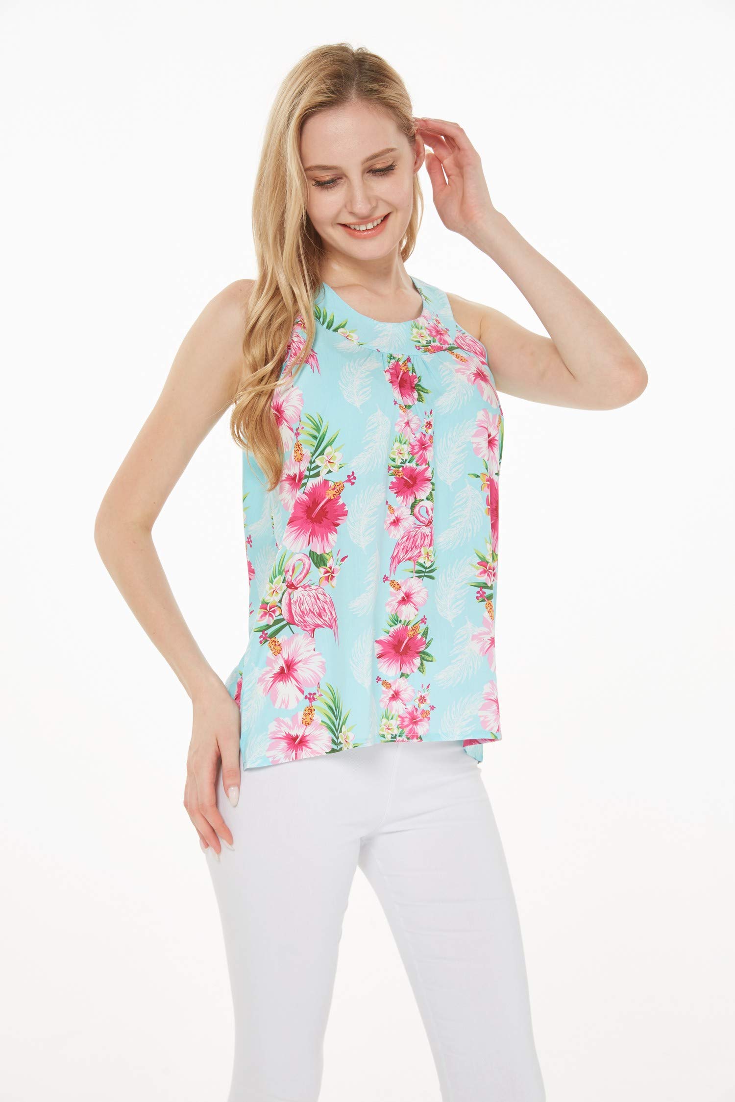 Women's Pink Hibiscus Vine Hawaiian Tank Top - Breathable & Comfortable for Beach, Vacation & Summer Outfits