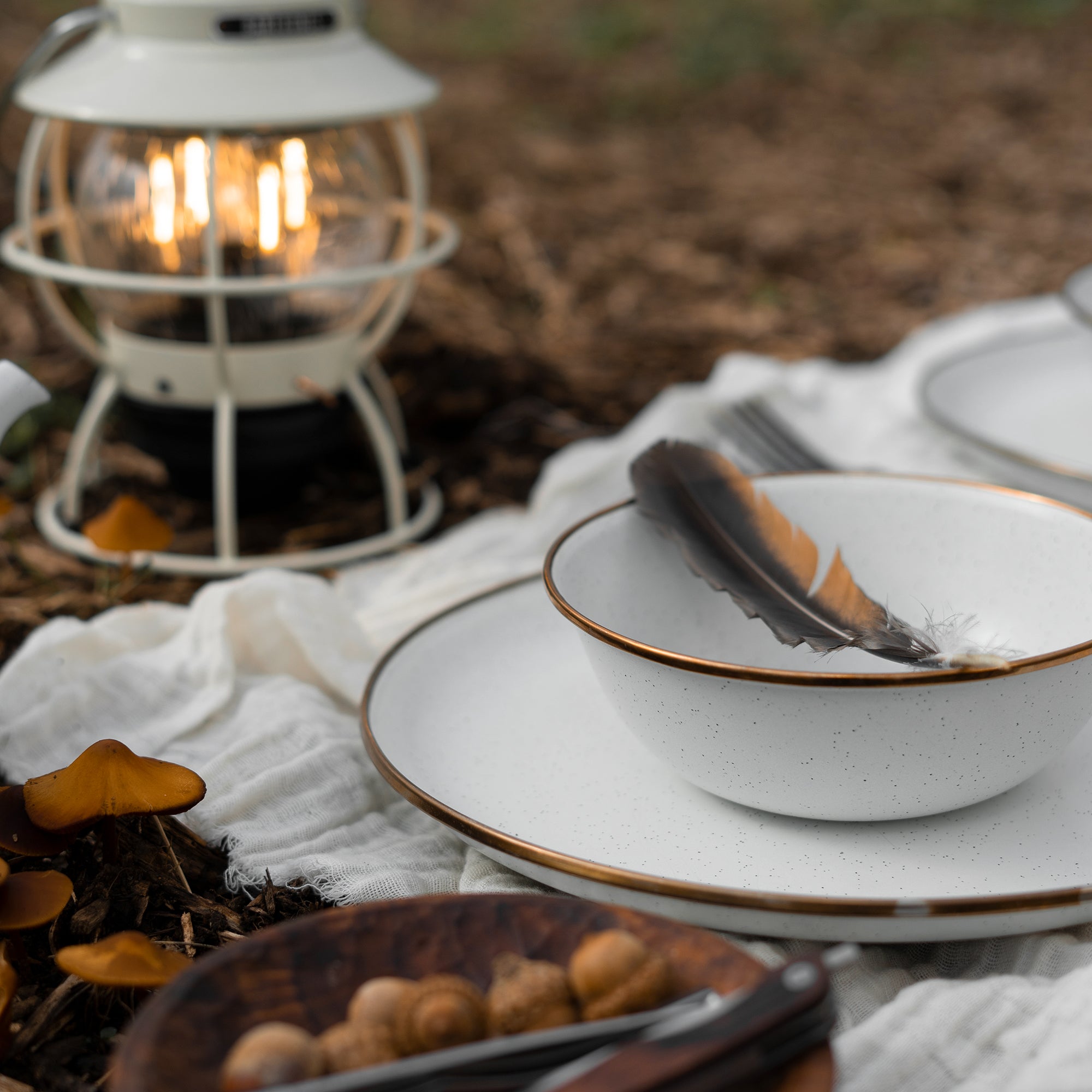 Premium Enamelware Dining Set - Durable & Stylish Eggshell Finish for Camping, Picnics & Rustic Home Decor