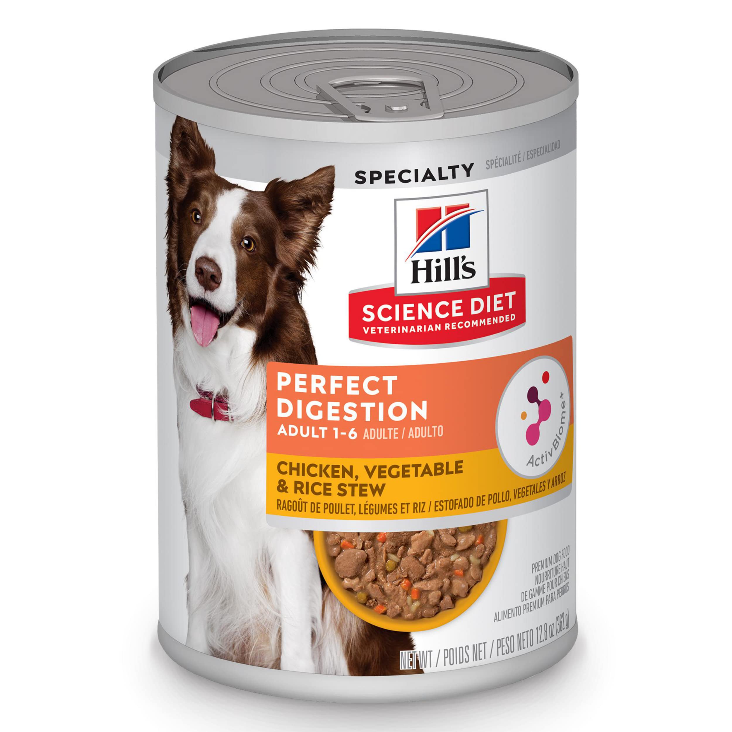 Hill's Science Diet Perfect Digestion Wet Dog Food - Chicken, Vegetable & Rice Stew for Adult Dogs (1-6 Years) - Digestive Support Formula - 12.5 oz Can (Pack of 12) - Ideal for Sensitive Stomachs & Digestive Health Maintenance