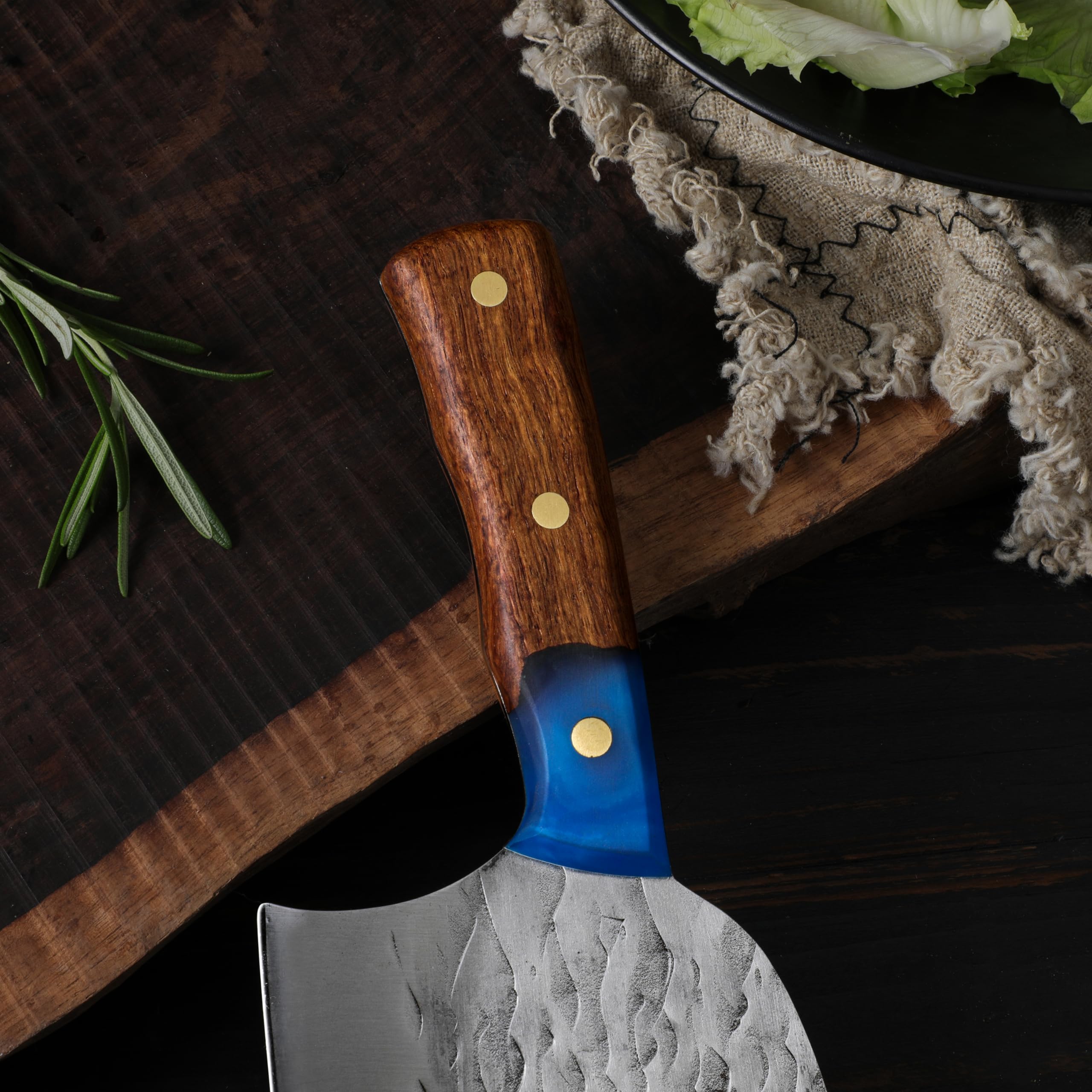**Kaiyo Cleaver Knife - High-Carbon Stainless Steel Blade with Ergonomic Resin Handle - Professional Meat Cleaver for Slicing, Chopping Bones & BBQ - Ideal for Home Kitchen, Camping & Outdoor Cooking**