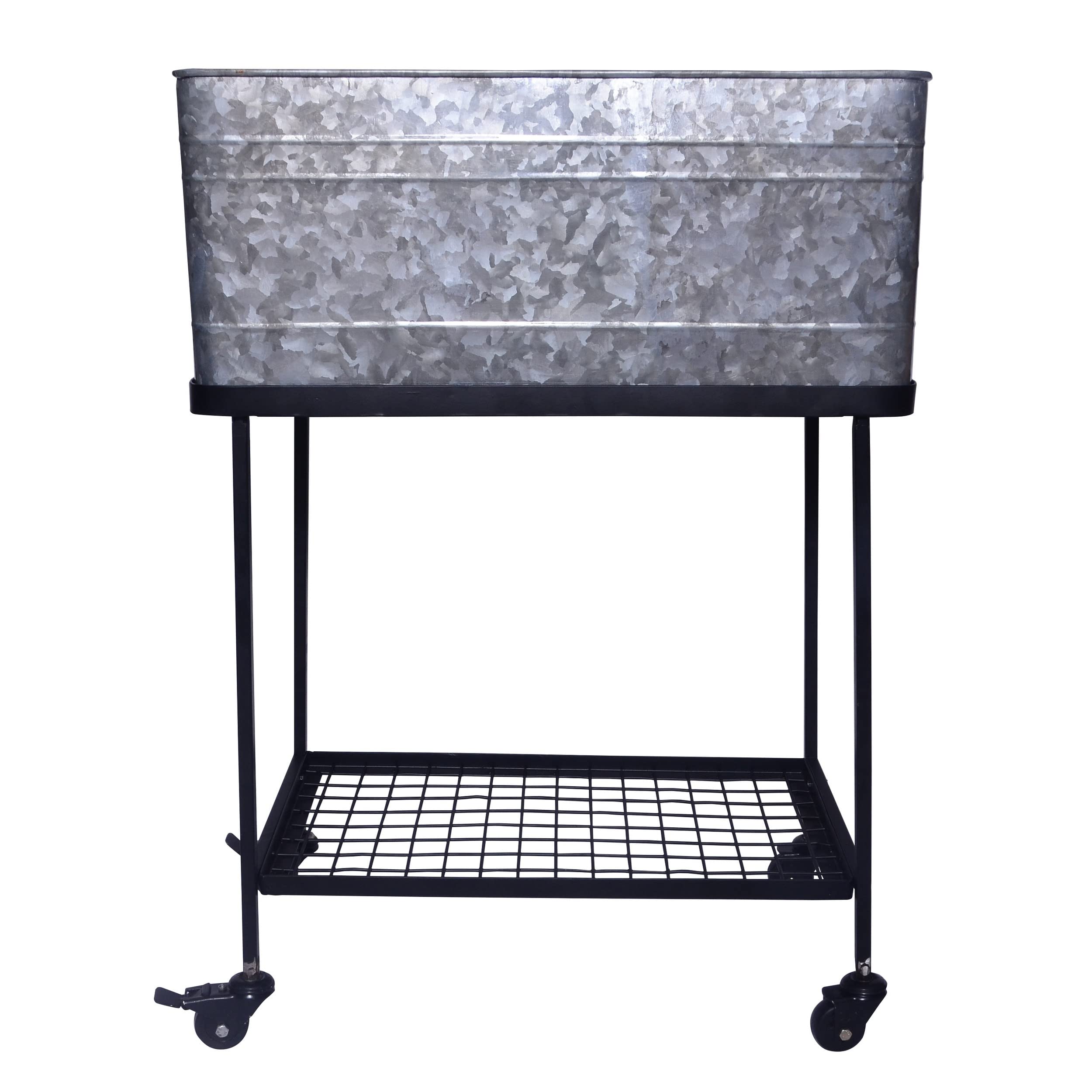 Modern Metal Plant Stand with Galvanized Iron Frame & Bottom Shelf - Gray & Black Contemporary Design for Indoor & Outdoor Use - Perfect for Living Room, Patio, or Garden Decor