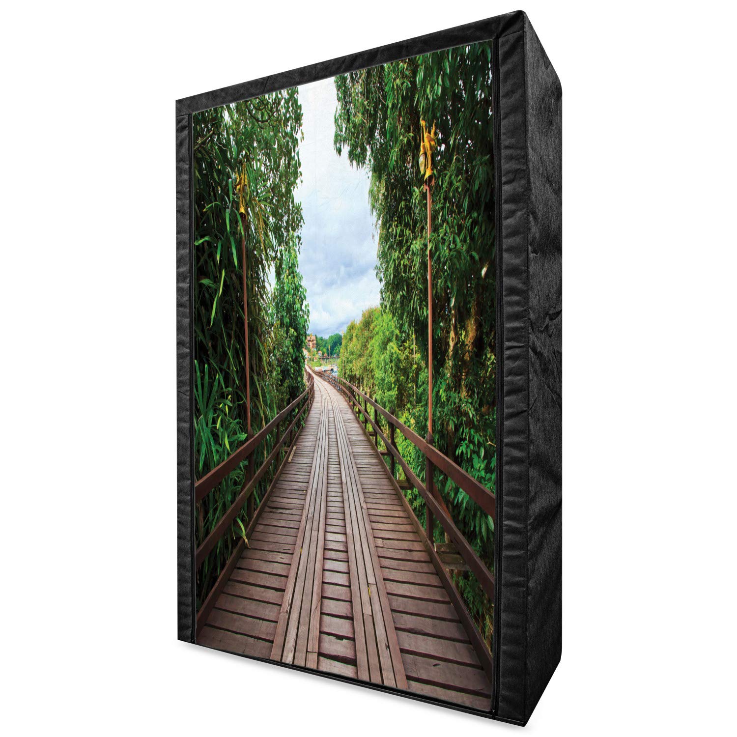 Ambesonne Portable Fabric Wardrobe with Wooden Bridge Jungle Design - 42.5