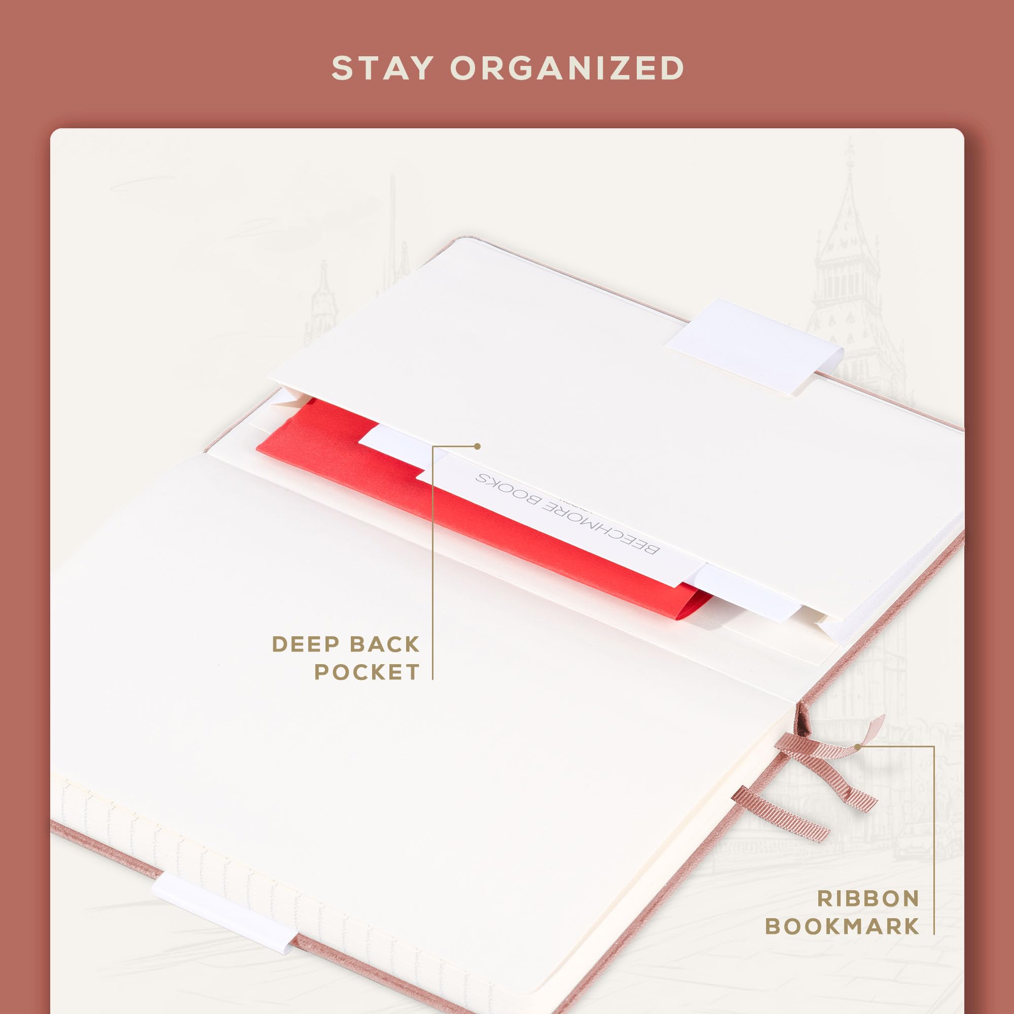 Beechmore Books 2025 Planner - A5 Size, Rose Vegan Leather Hardcover Journal | 120gsm Thick Paper, Year & Month View, Goal Setting & Appointment Sections | Perfect for Daily Planning, Work Organization & Gift Giving