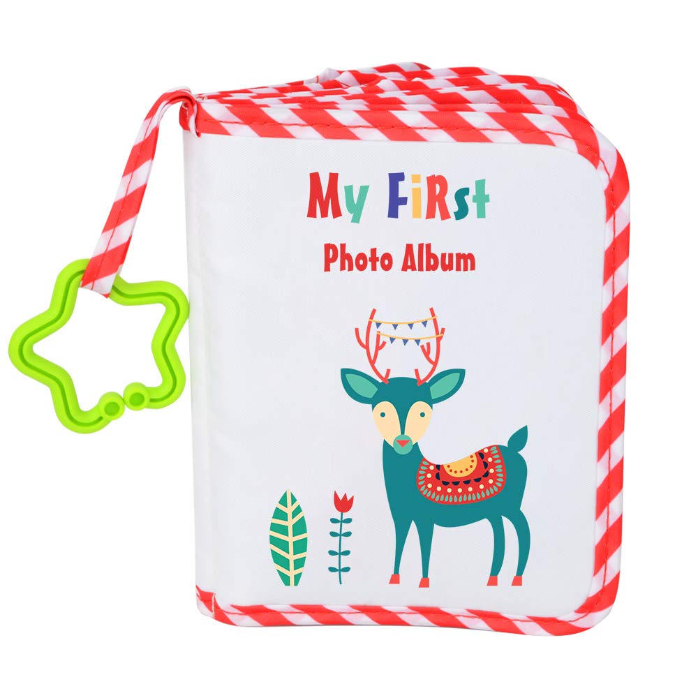 VNOM Soft Cloth Baby Photo Album - First Year Memory Book for Newborns, Toddlers & Kids | Holds 4x6 Inch Photos | Perfect Baby Shower Gift & Nursery Decor (Red)
