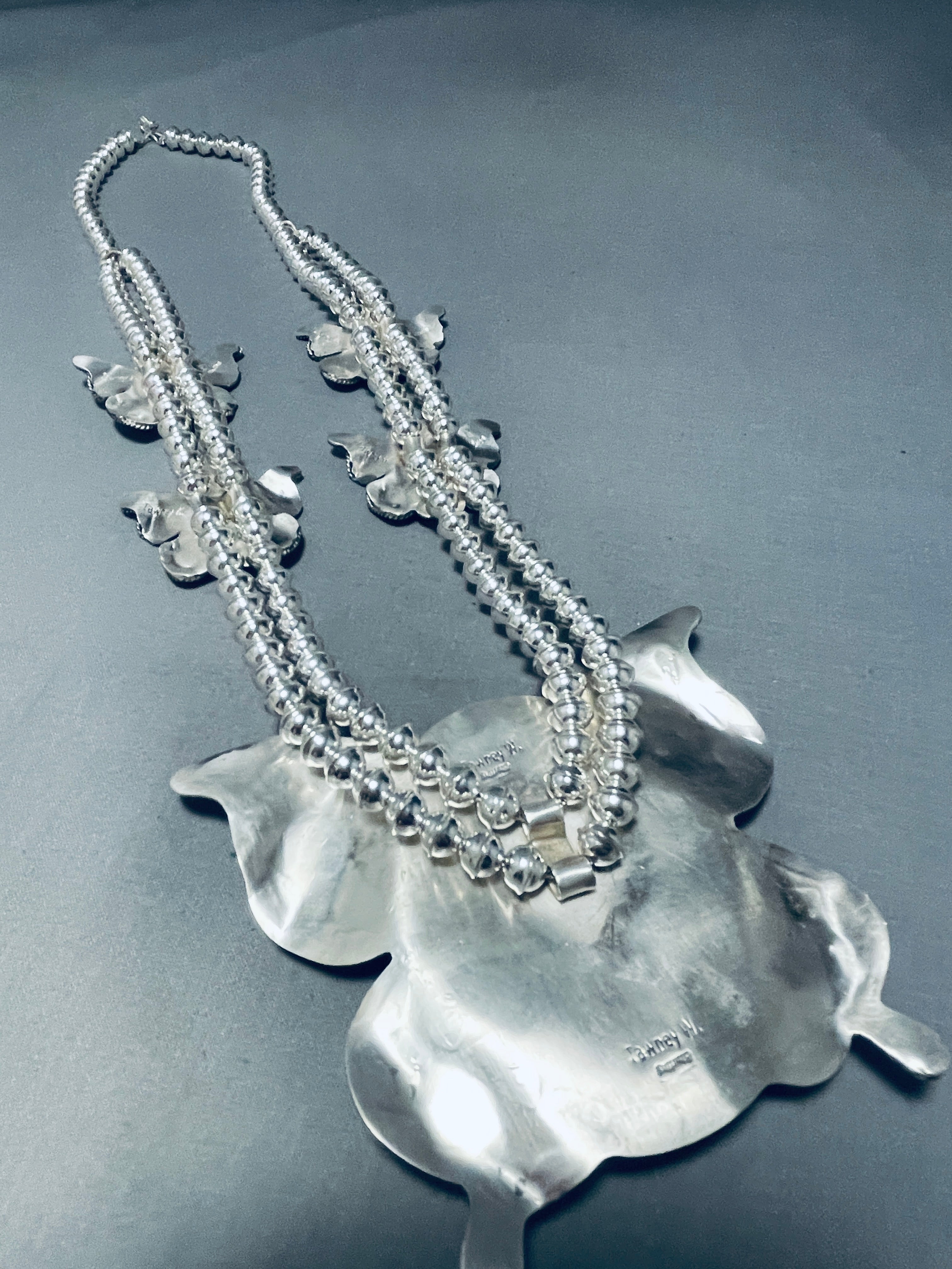 203 Grams Authentic Navajo Sterling Silver Squash Blossom Necklace with Natural Turquoise - Handmade Native American Jewelry for Women, Perfect for Weddings, Ceremonies and Boho Fashion