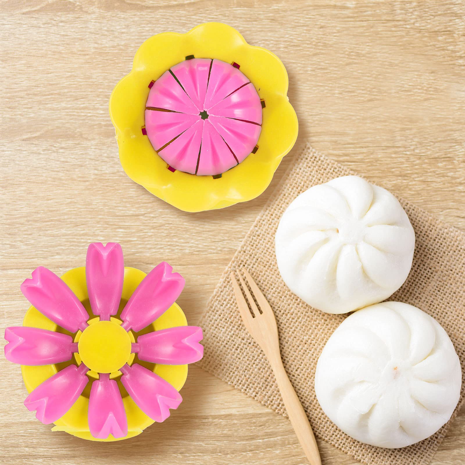 5-Piece Bun and Dumpling Maker Kit with Steam Mold & Filling Spoon - Cooking Tools for Kids to Learn Making Delicious Buns (Yellow, Pink, Beige) - Perfect for Family Cooking Activities and Asian Cuisine DIY