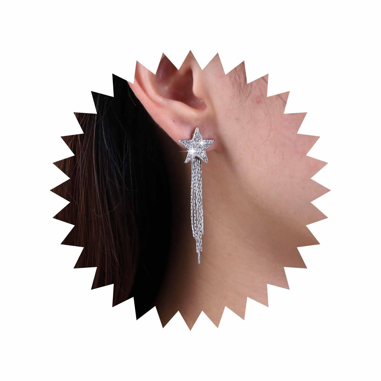 Boho Crystal Star Chandelier Earrings for Women - Gold Tassel Chain Drop Earrings with Rhinestone Accents - Vintage Punk Jewelry for Parties, Weddings & Everyday Wear
