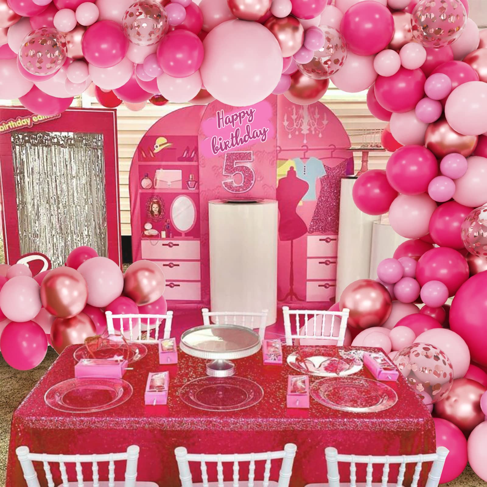 160pcs Pink Balloon Arch Garland Kit - Hot Pink & Rose Gold Metallic Confetti Balloons for Birthday, Baby Shower, Princess Party, Wedding Decorations | Perfect for Backdrops, Photo Booths & Event Decor
