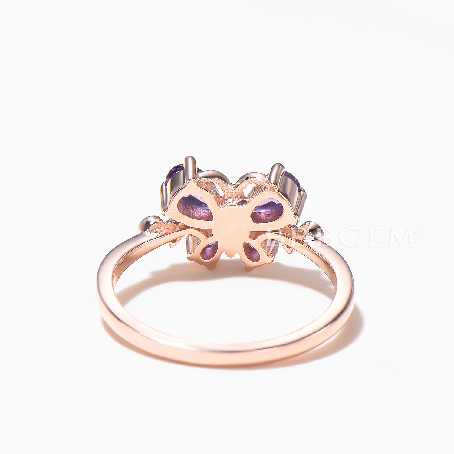 Natural Amethyst Engagement Ring - Mixed Cut Butterfly Design Nature Inspired Jewelry for Women, Wedding, Anniversary & Romantic Gifts
