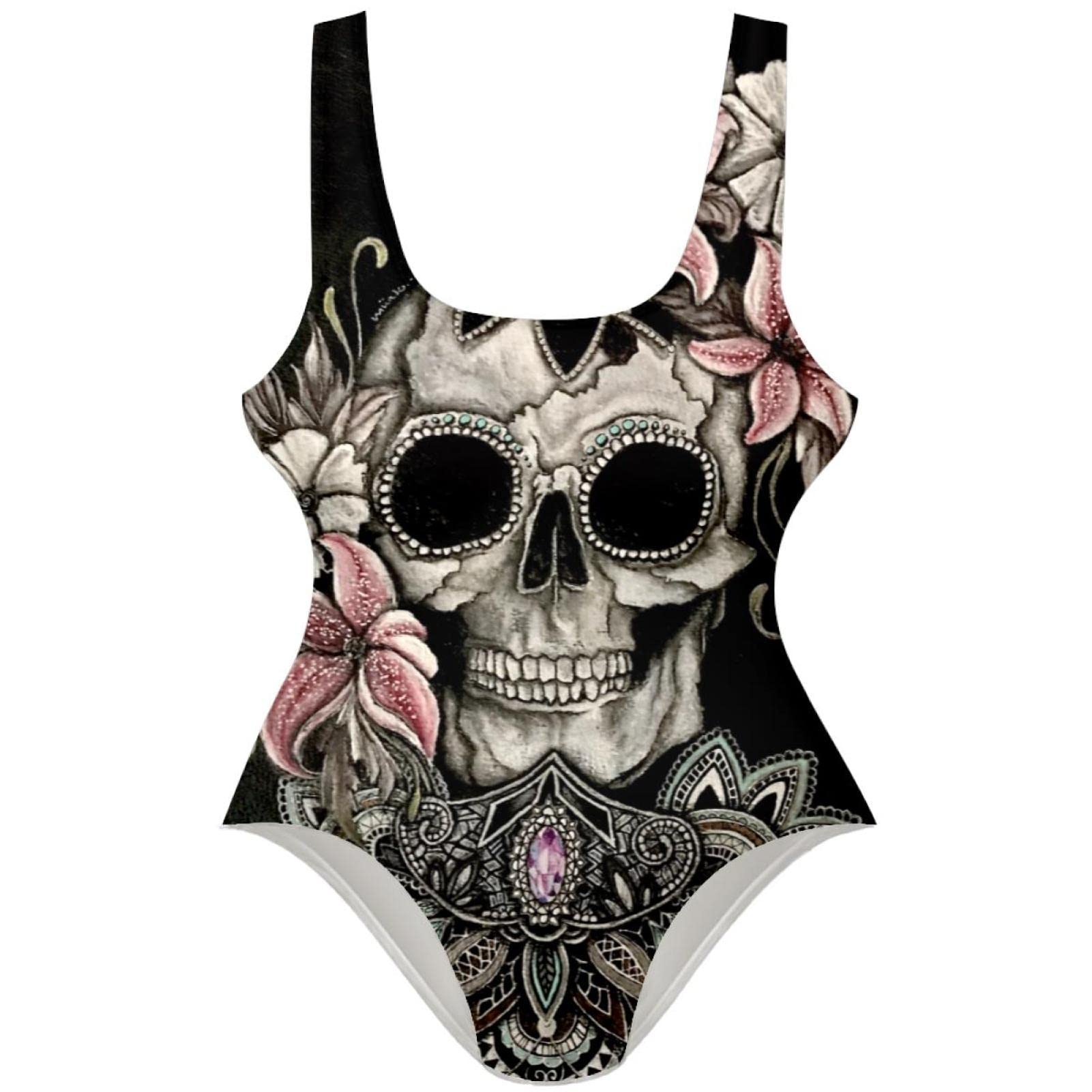 Pshhdgyhs Voodoo Skull Women's Sexy One Piece Swimsuit - U Back Bikini for Beach, Pool & Summer Vacation
