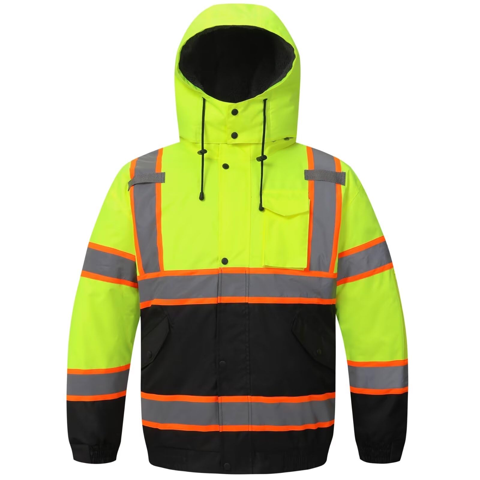 High Visibility Reflective Safety Hoodie for Men & Women - Insulated Zipper Jacket for Construction Work, Running, Cycling & Outdoor Activities