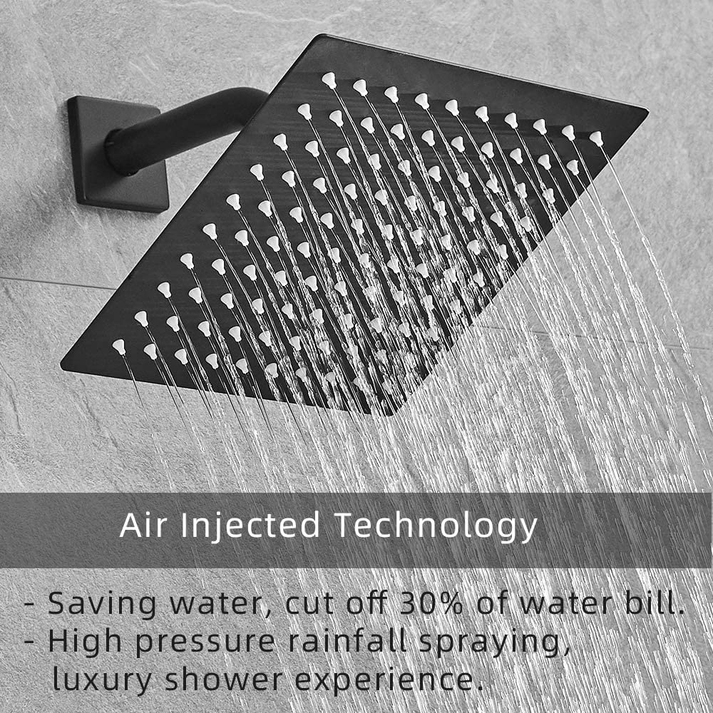Premium Matte Black Shower Faucet Set - 8 Inch Rainfall Shower Head with Handheld Sprayer & Tub Spout - Single Handle Bathroom Shower System with Rough-in Valve - Perfect for Modern Master Bathrooms & Spa-Like Showers