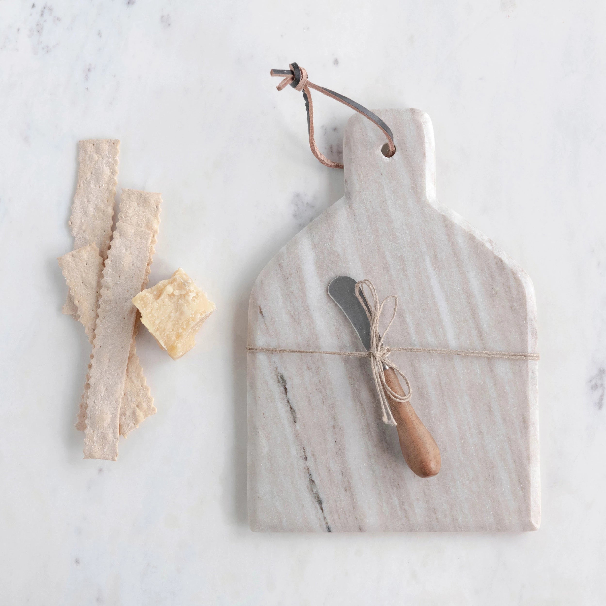 Premium Marble Cheese Board Set with Stainless Steel Canapé Knife - Elegant Charcuterie & Cheese Serving Platter for Entertaining, Parties & Gifts