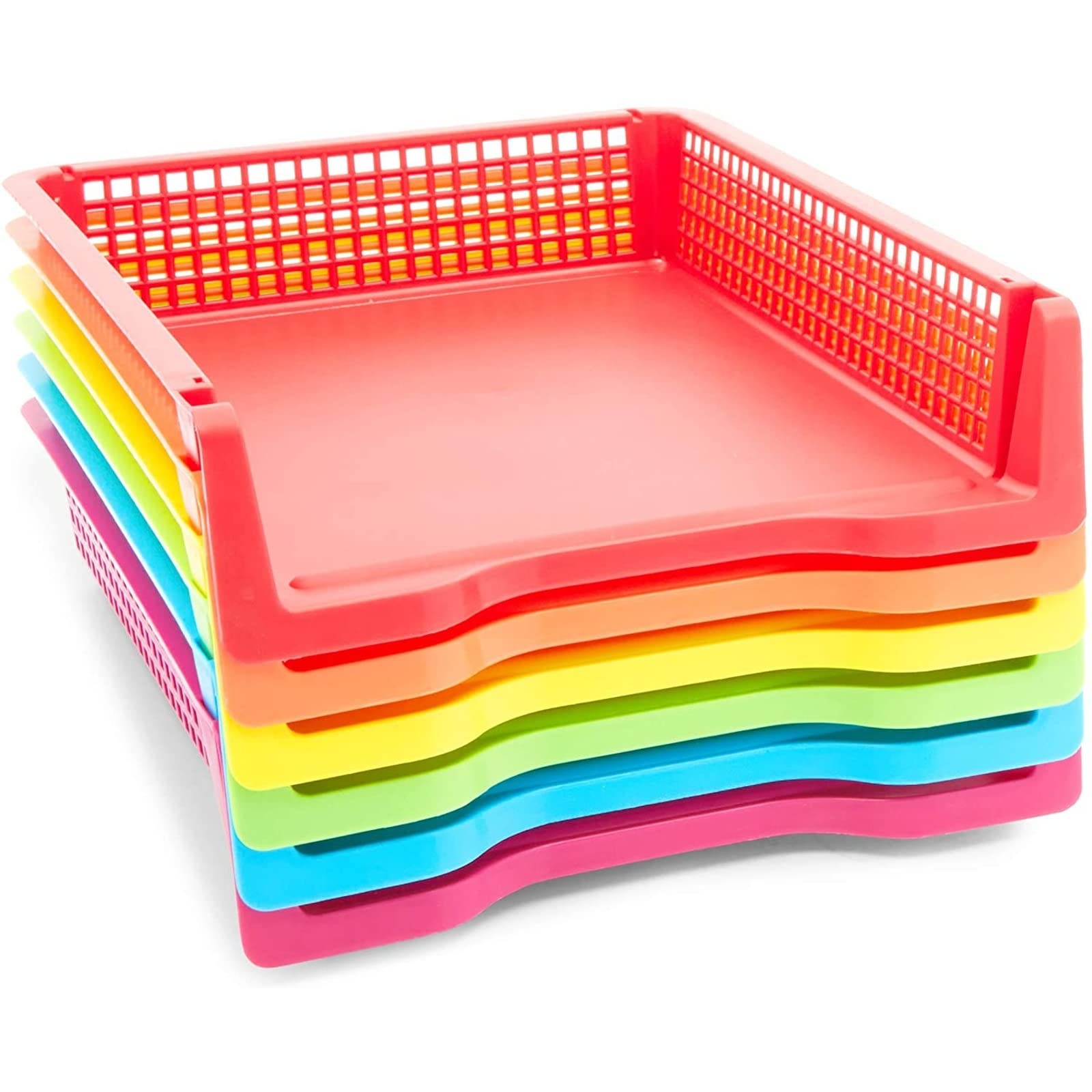 Set of 6 Rainbow Plastic Turn-in Trays for Teachers - Colorful Classroom & Office Paper Organizers (10x3x13 Inch) - Perfect for Homework Collection, Student Assignments & Desk Organization